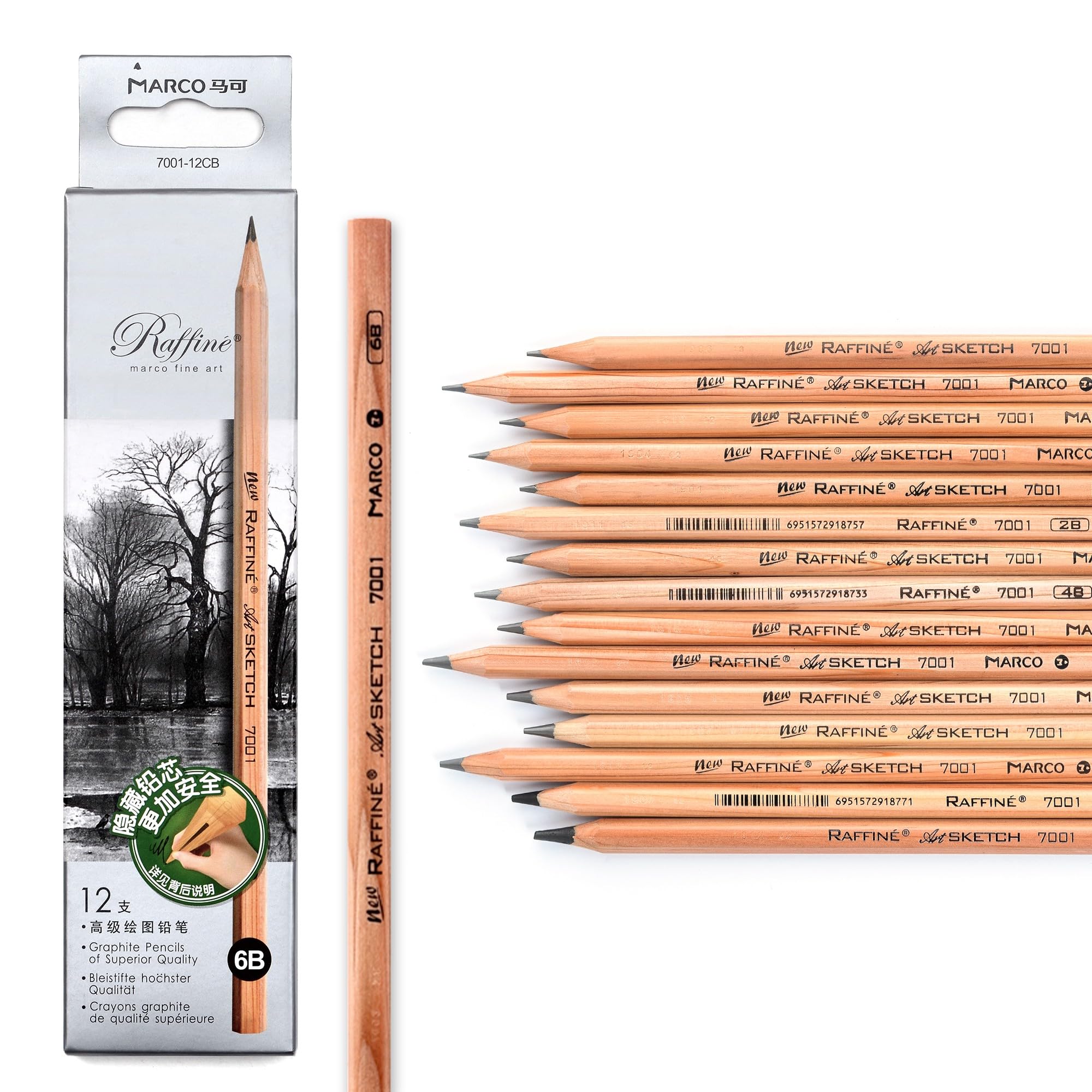 鉛筆 6b デッサン用鉛筆 ブラック プロフェッショナル スケッチ用木製鉛筆 美術学生、専門美術従事者向け 六角軸 硬筆用鉛筆 1ダース（700