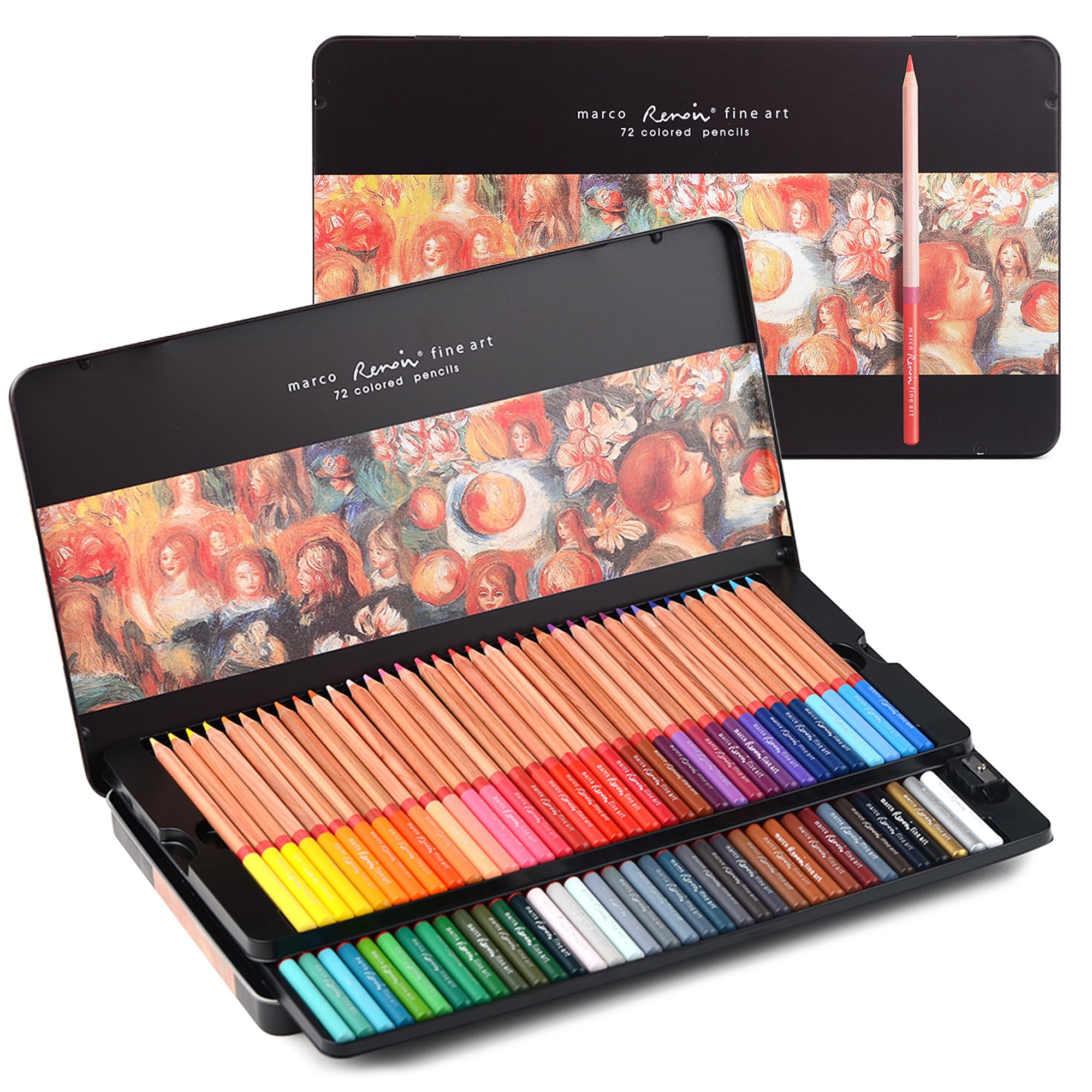 Renoir 3100高級美術油性色鉛筆・ 72 ・・ze:72tyle:Renoir 3100高級美術油性色鉛筆・多彩な色72色。鉛筆削りが付属しています。・3.7 mmの芯を太くするこの174.5 mmの長さの油性色鉛筆セットは高品質トナー、粘土、接着剤から作られ、柔らかくて色が付きやすく、繊細な色の階層を簡単に描き、作品をより生き生きとリアルにすることができます。・色が豊富で表現効果が高いこの色鉛筆セットは、 Renoir 3100高級美術油性色鉛筆で、色が鮮やかで豊満で、手触りが油もちで滑らかである。・7.2 mmの筆記具を太くし、円軸の設計この Renoir 3100高級色鉛筆セットは上質なヒマラヤスギ木を採用し、唯一無二の木質テクスチャにカラー芯を組み合わせた同色の長いつけ頭、筆身の腰を赤色に封じた、ほのかな木質のすがすがしい香りを放つ。・ターゲットとする人々高級、プロ級の色鉛筆は、精緻な生活を求める絵画愛好家、芸術業者のために作られています。デザイン性に富んだ鉄箱の包装は、友人や目上の人にプレ説明 ブランド 製品名Renoir 3100シリーズ高級美術油性色鉛筆 入数72色、鉛筆削りが付属しています。 軸丸軸 製品寸法鉛芯直径：3.7 mm、ペンの幅：7.2 mm、ペン長：174.5 mm 芯の材質高品質トナー、粘土、接着剤から作られ、柔らかくて色が付きやすく、繊細な色の階層を簡単に描き、作品をより生き生きとリアルにすることができます。 筆棒の材質上質なヒマラヤスギ木を採用し、唯一無二の木質テクスチャにカラー芯を組み合わせた同色の長いつけ頭、筆身の腰を赤色に封じた、ほのかな木質のすがすがしい香りを放つ。 ターゲットとする人々高級、プロ級の色鉛筆は、精緻な生活を求める絵画愛好家、芸術業者のために作られています。デザイン性に富んだ鉄箱の包装は、友人や目上の人にプレゼントすることができます。