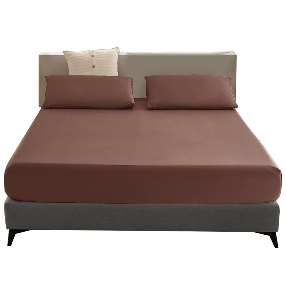 reeflyhe ボックスシーツ ファミリー・ブラウン 吸水速乾 シーツ ベッドカバー 240x200cmのサイズ 着脱..