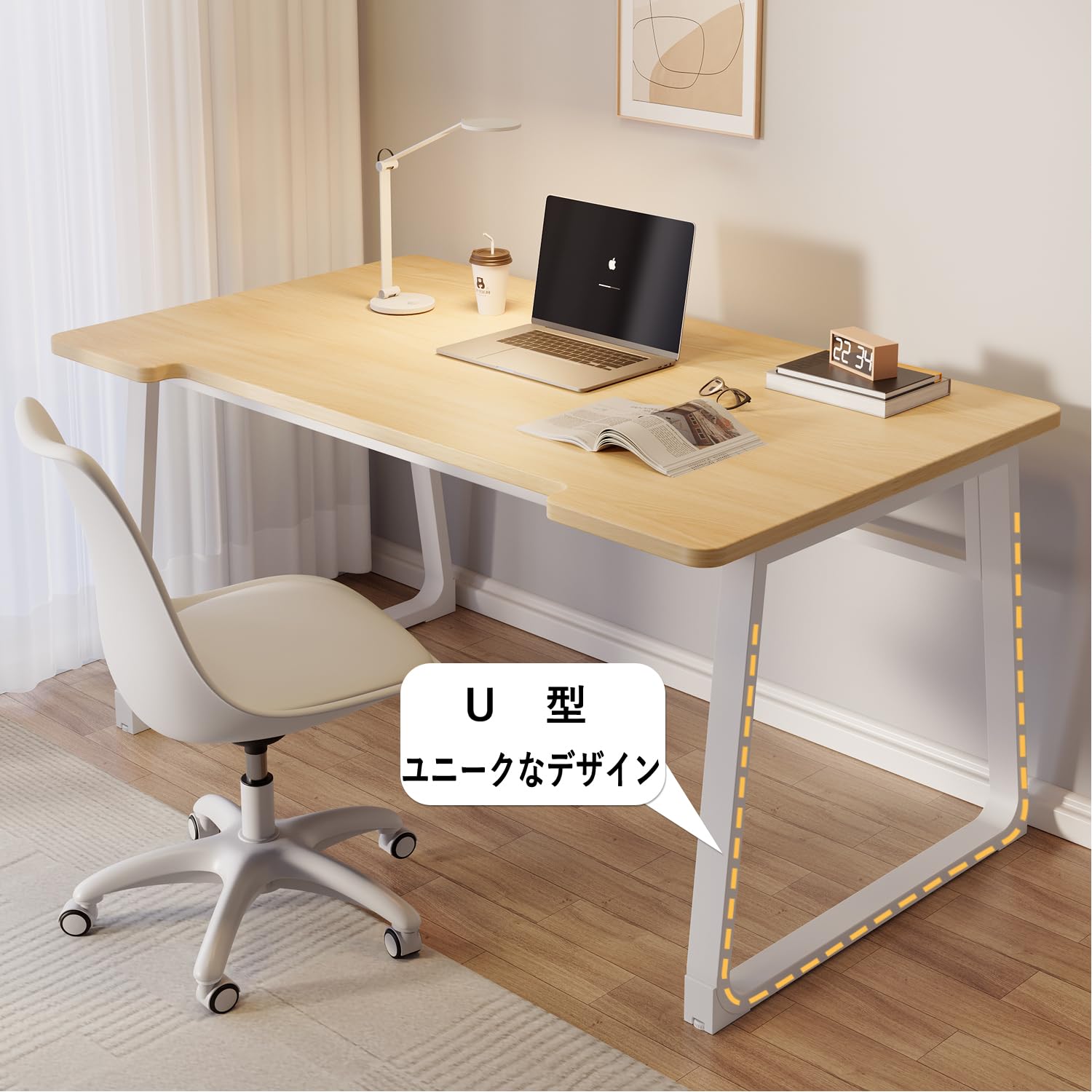 QNLXLN 北欧 U型 デスク パソコンデスク 幅80cm 幅100cm 奥行50cm 組立簡単 シンプル ワークデスク 作業台 在宅勤務 リ [2]