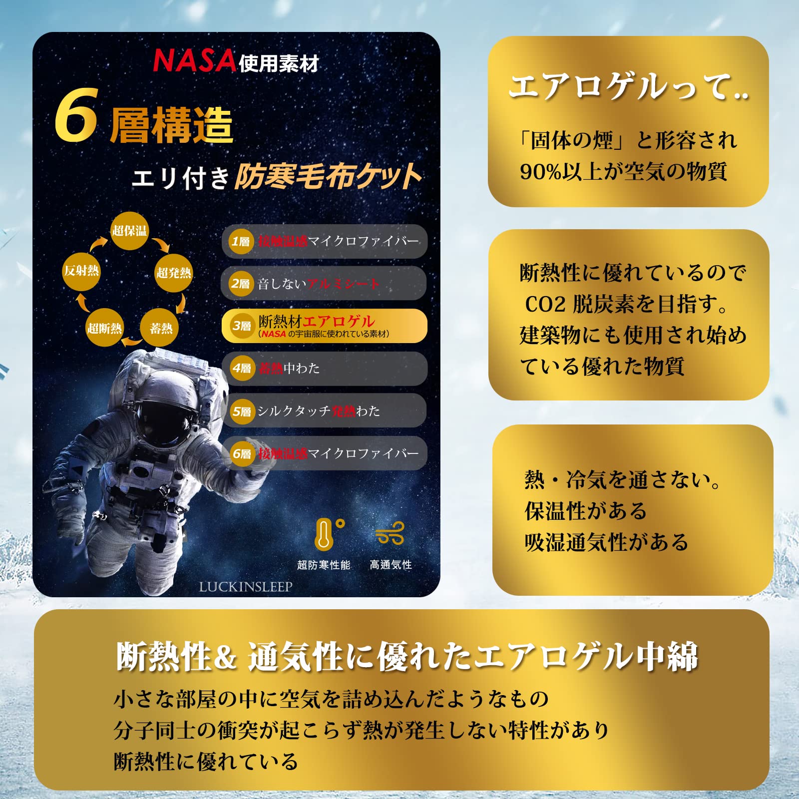 宇宙服の断熱素材・エアロゲル毛布 厚手 ダブル 6層構造 極厚暖 掛け布団 掛け毛布 掛けふとん 冬用 抗菌防臭消臭 襟付き フランネル 超極細 [2]