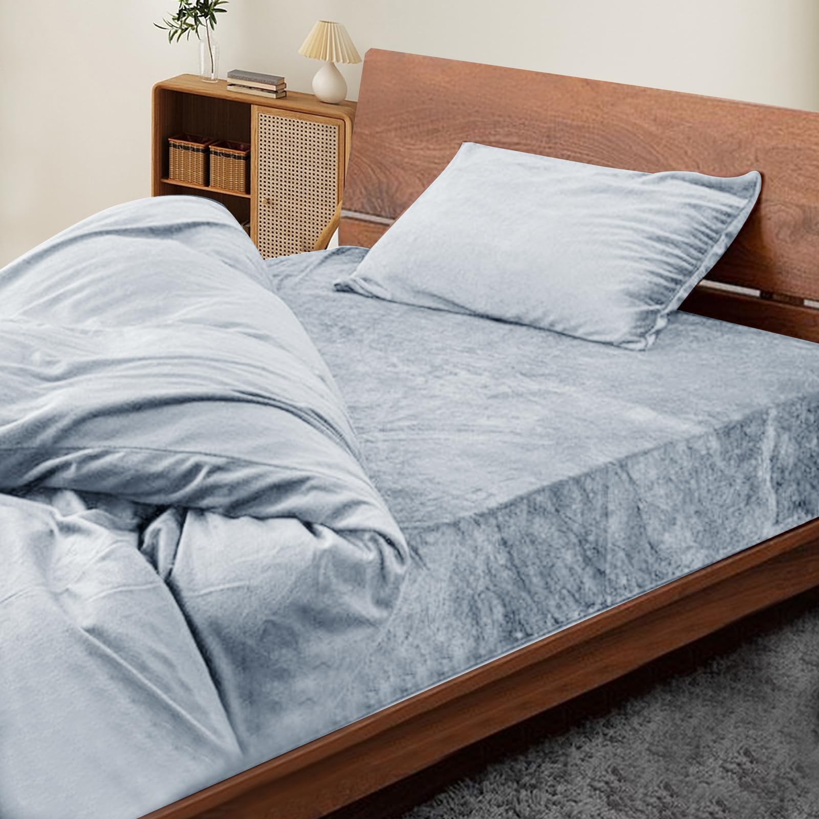 接触温感・裏起毛2層タイプボックスシーツ あったか 秋冬用 接触温感 マイクロファイバー フランネル ..