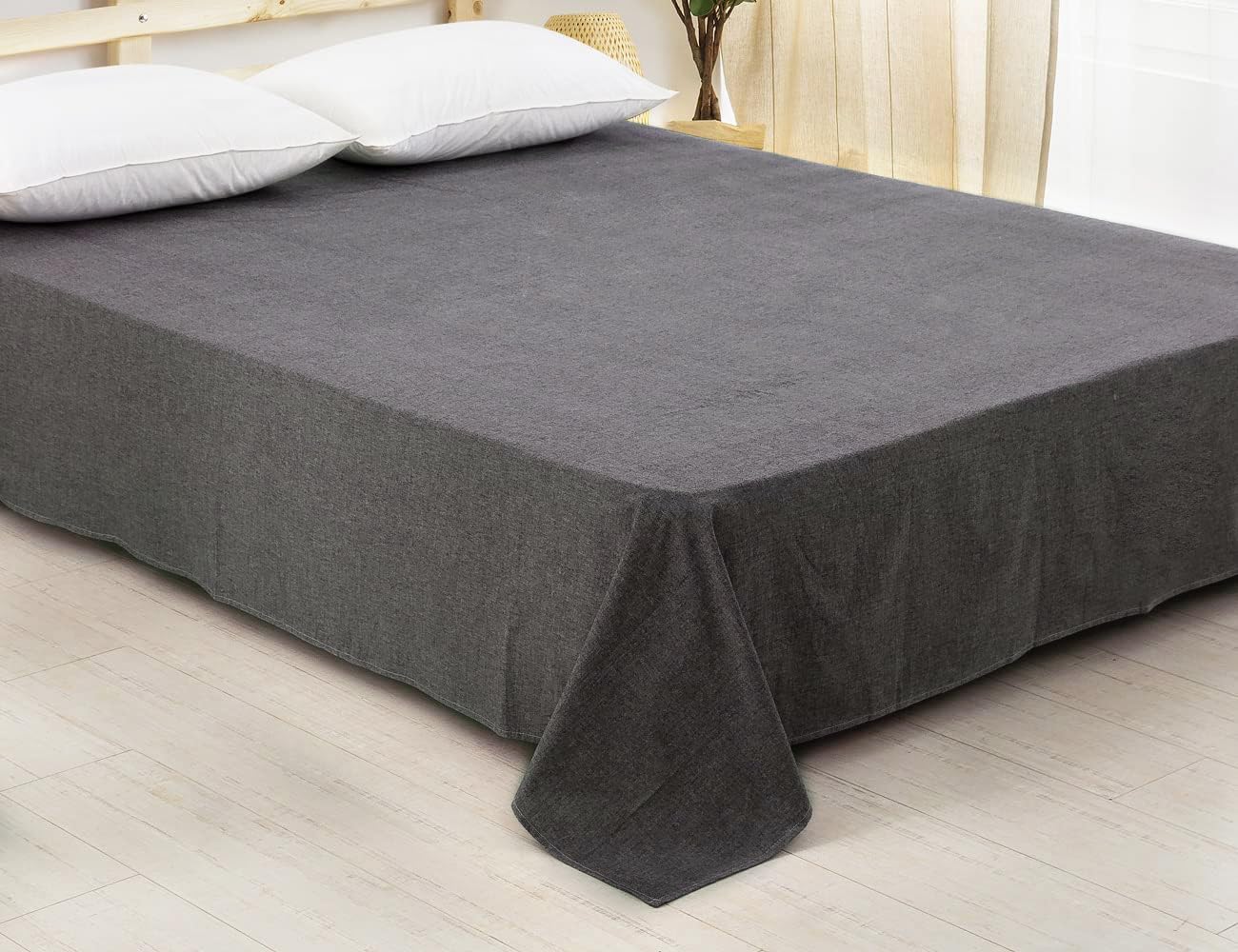 敷きシーツ シングル 150x250cm フラットシーツ ベッドシーツ オーガニックコットン アッパーシーツ 洗いざらしの綿100% 無地 杢グ [2]