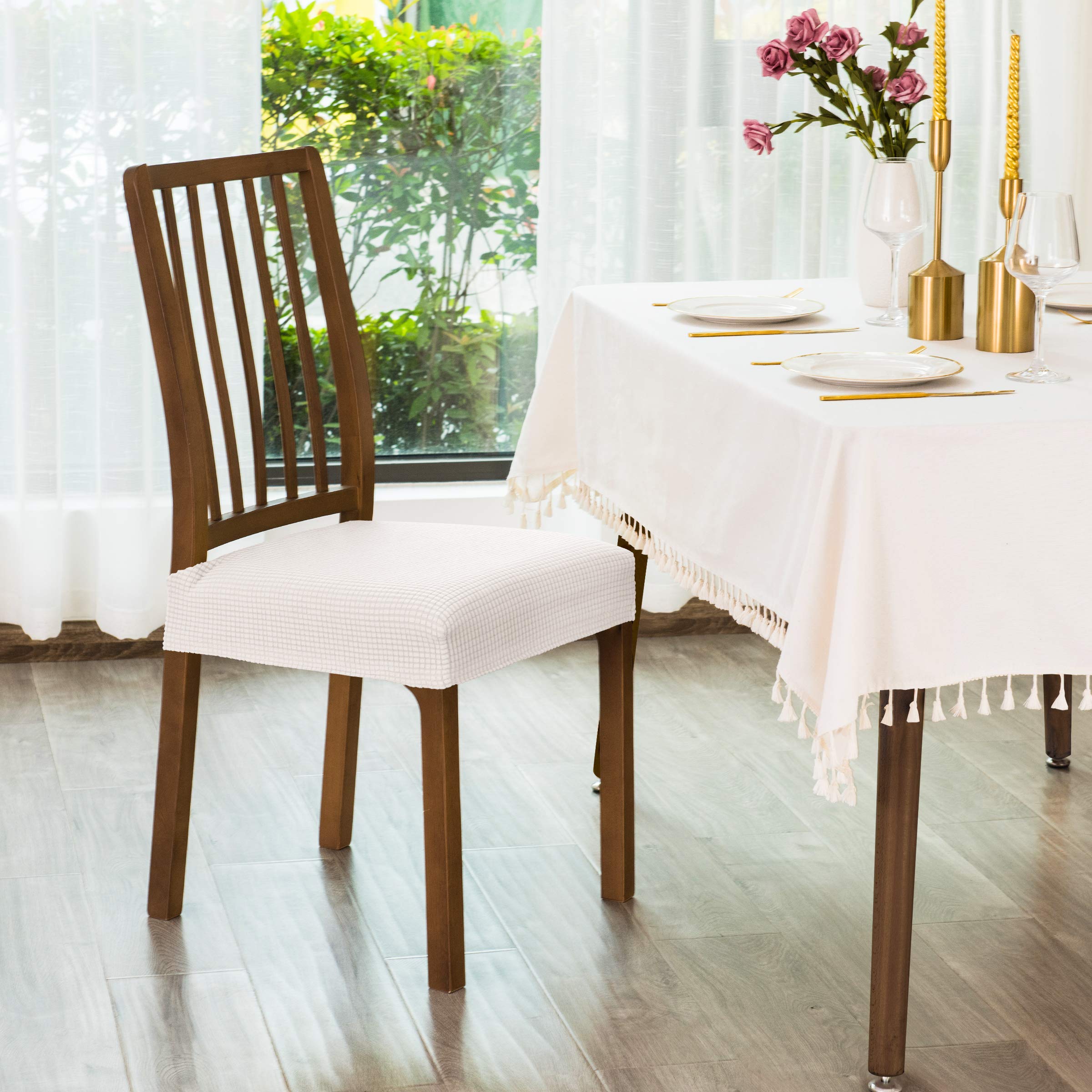 brtex 椅子カバー 座面のみ 伸縮素材 座面カバー ストレッチ 張り替え用 洗える 取り外し簡単(2枚セット、白)