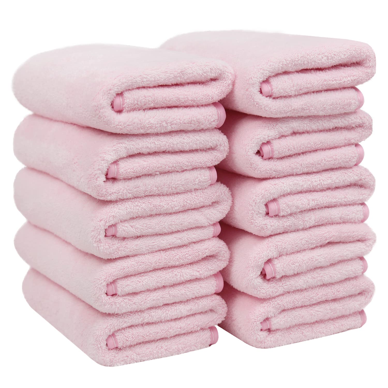 フェイスタオル マイクロファイバー 10枚セット 約35X75cm 柔らかい ふわふわ 高速 吸水 速乾 通気 人気 家庭/業務用 ピンク