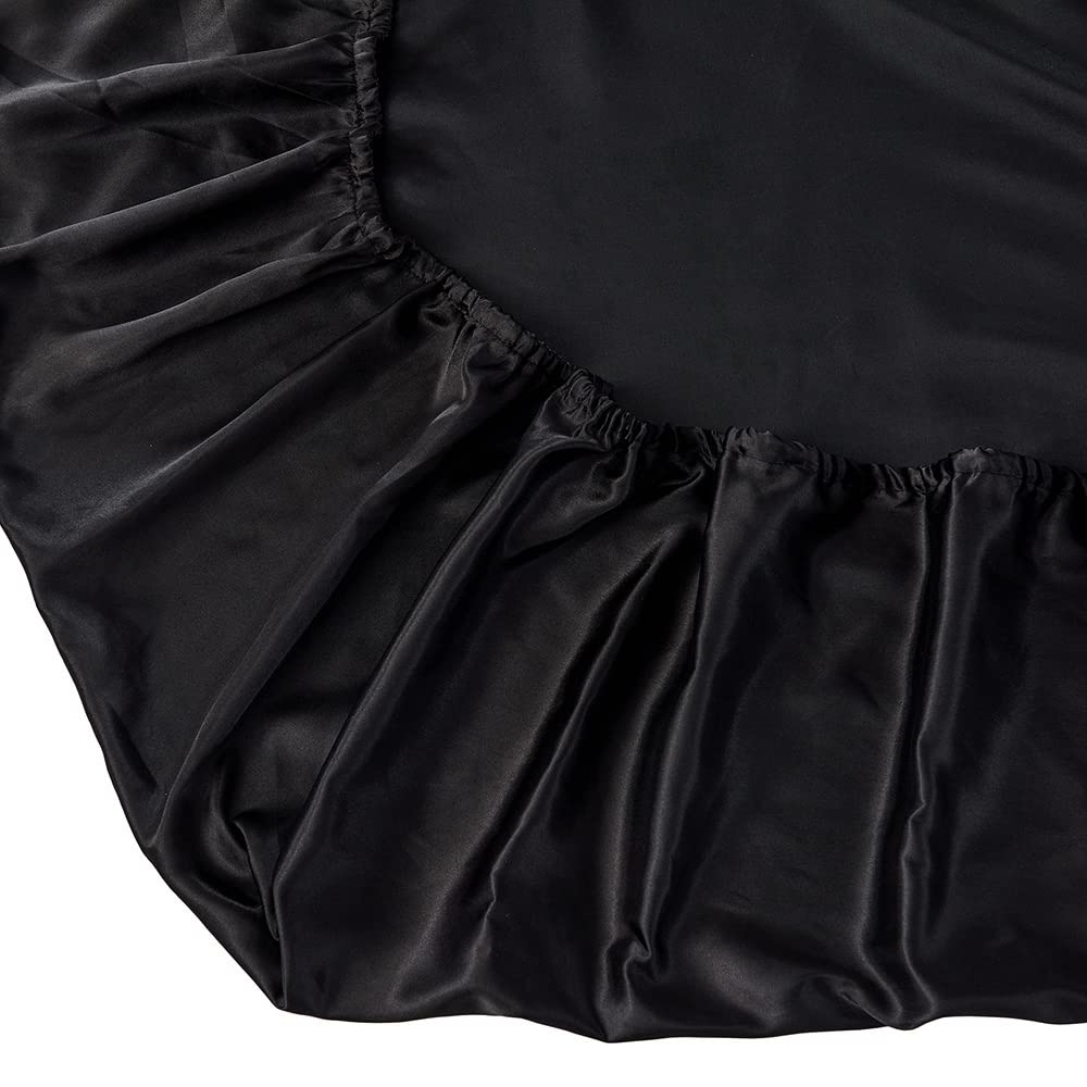 ボックスシーツ サテン ツルツル シルクみたい光沢 マットレスカバー 単品売り 洗える 吸水速乾 厚さ527cmのマットレスに適しています シン [3]