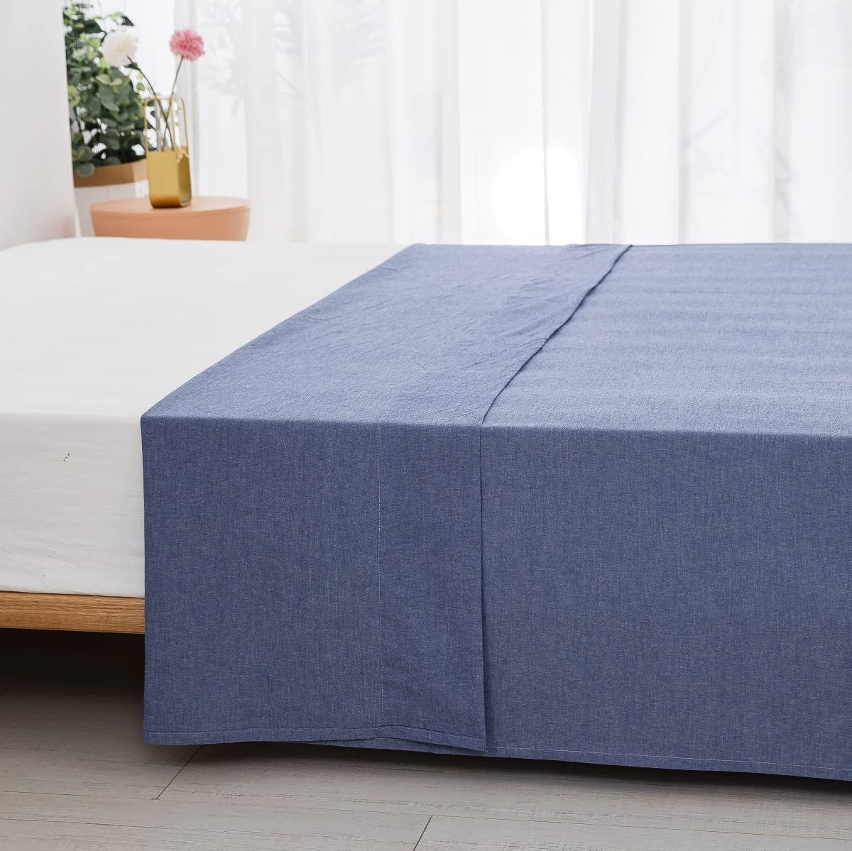 フラットシーツ キング 250x290cm 敷きシーツ ベッドシーツ オーガニックコットン アッパーシーツ 洗いざらしの綿100% 無地 インデ [2]