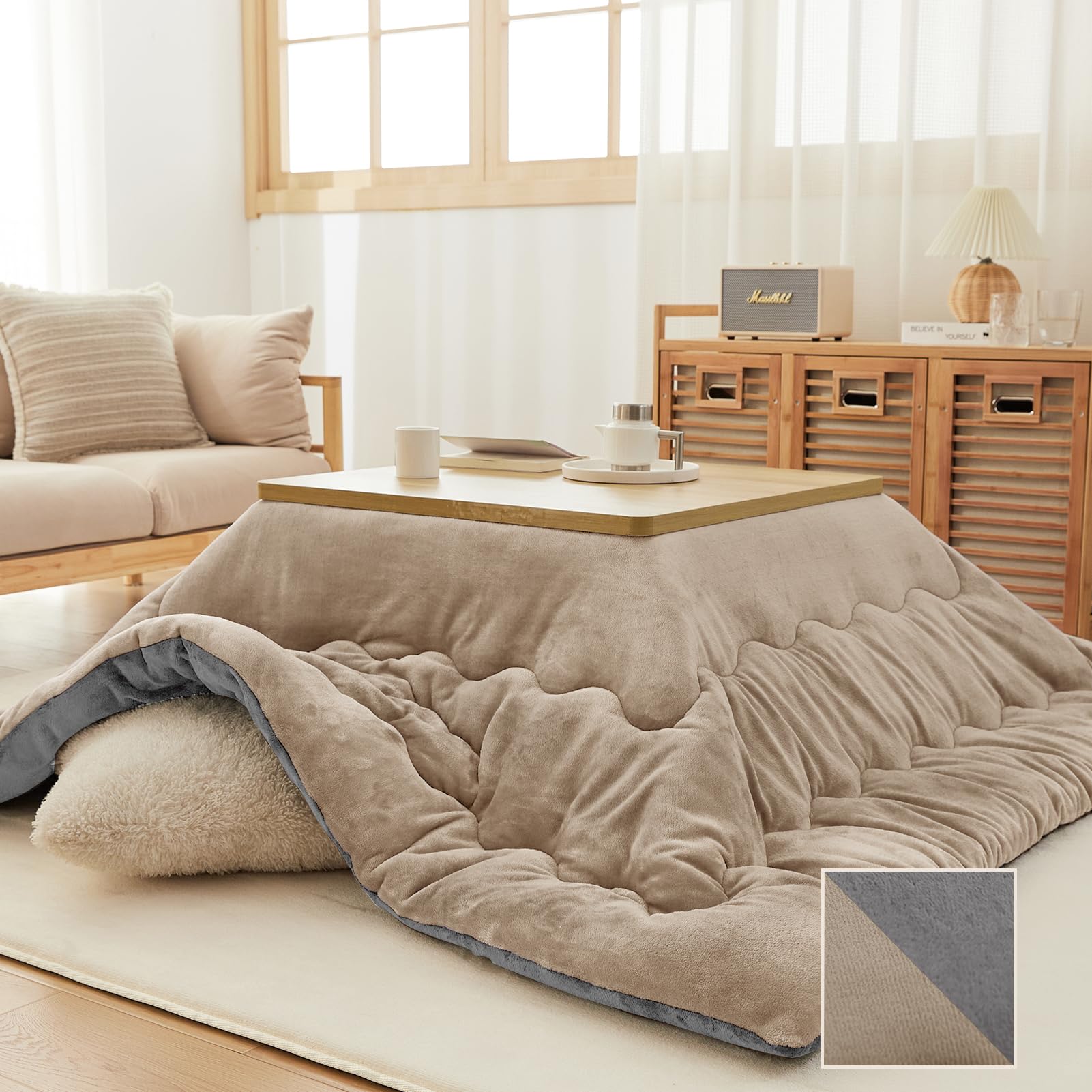 Inoom こたつ布団 正方形 205×205cm コタツ布団 冬用 厚手 こたつ掛布団 単品売り 抗菌防臭 吸湿発熱 蓄熱 保温力 リバーシ