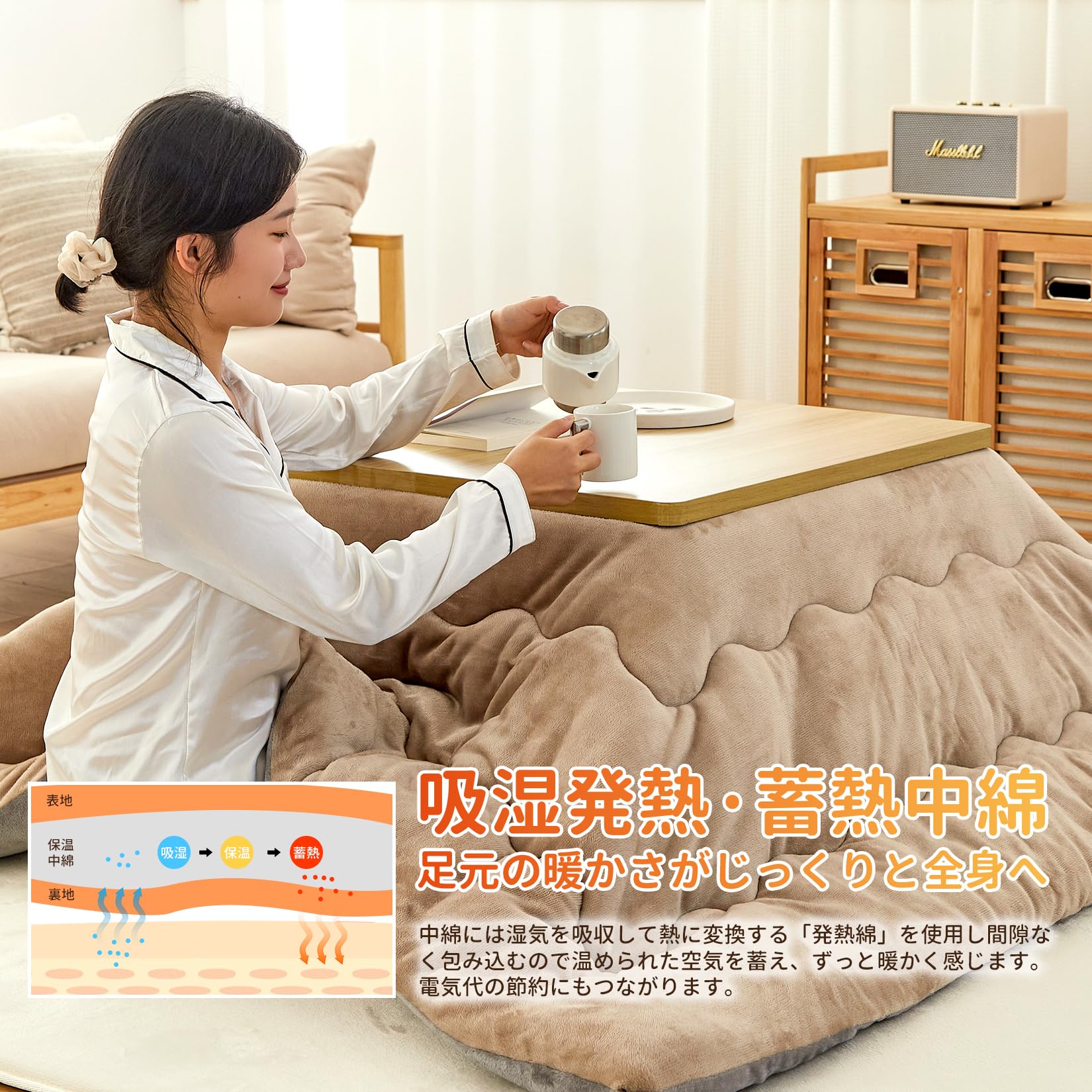 Inoom こたつ布団 正方形 205×205cm コタツ布団 冬用 厚手 こたつ掛布団 単品売り 抗菌防臭 吸湿発熱 蓄熱 保温力 リバーシ 3