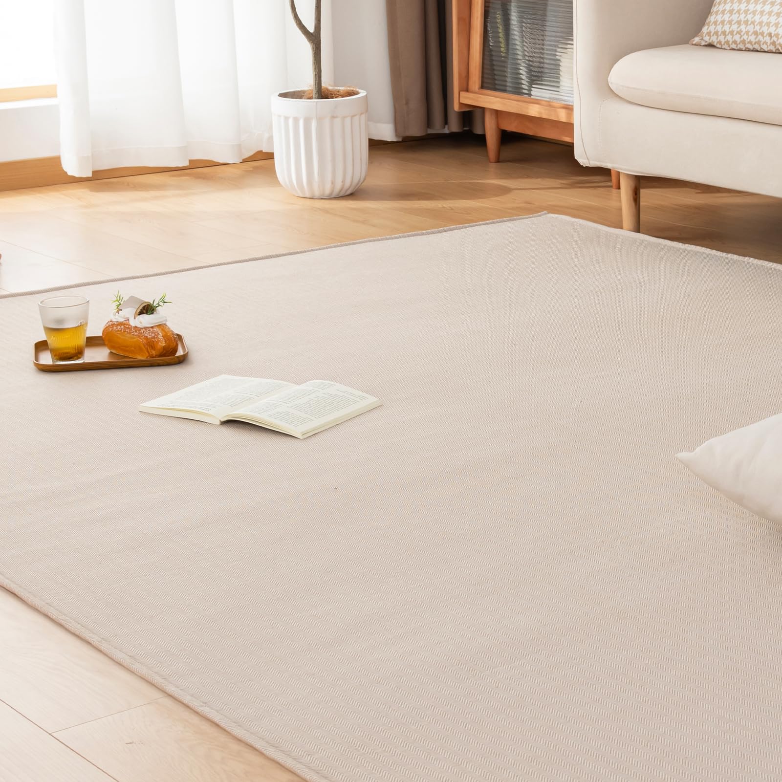 Rakuten - n Deco ラグ カーペット3畳 ラグマット オールシーズン快適 リビングマット ヘリンボーン柄 北欧 おしゃれ 滑り止め 洗える 床保護 ホ