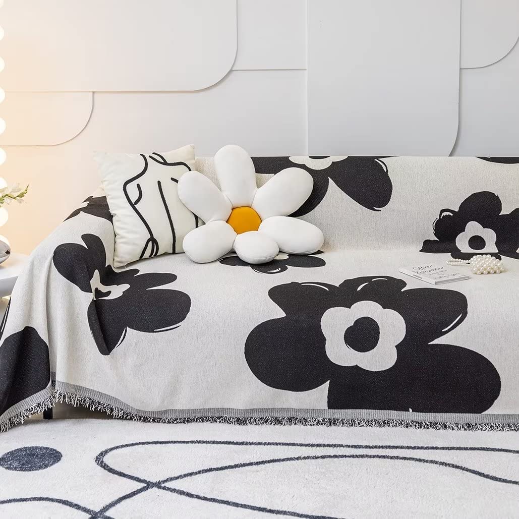 ソファーカバー 2人掛け 3人掛け 犬猫対策 ソファーシーツ マルチカバー 長方形 大判 おしゃれ 北欧風 花柄 シェニール織 フリンジ付き か