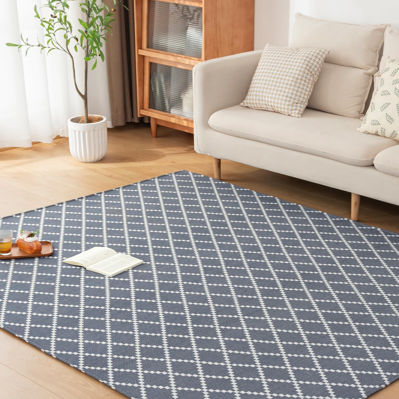 Rakuten - n Deco ラグ カーペット 3畳 ラグマット チェック柄 おしゃれ 滑り止め 洗える オールシーズン快適 リビングマット 北欧 床保護 ホッ