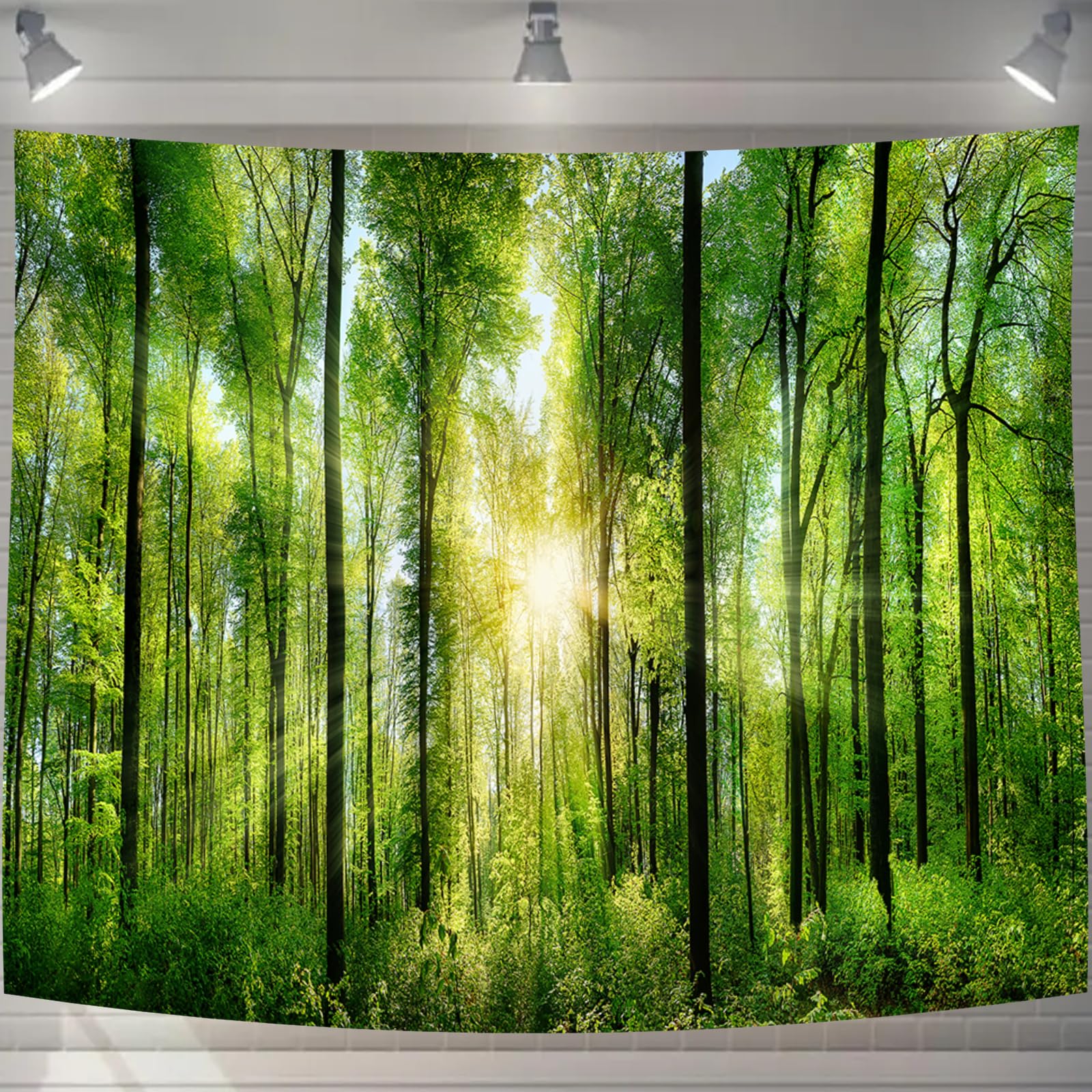UIU タペストリー 森 朝日 林間 自然景色 オシャレ 背景 多機能 布ポスター 壁掛け 壁飾り インテリア 雰囲気転換サイズ:幅200×丈1