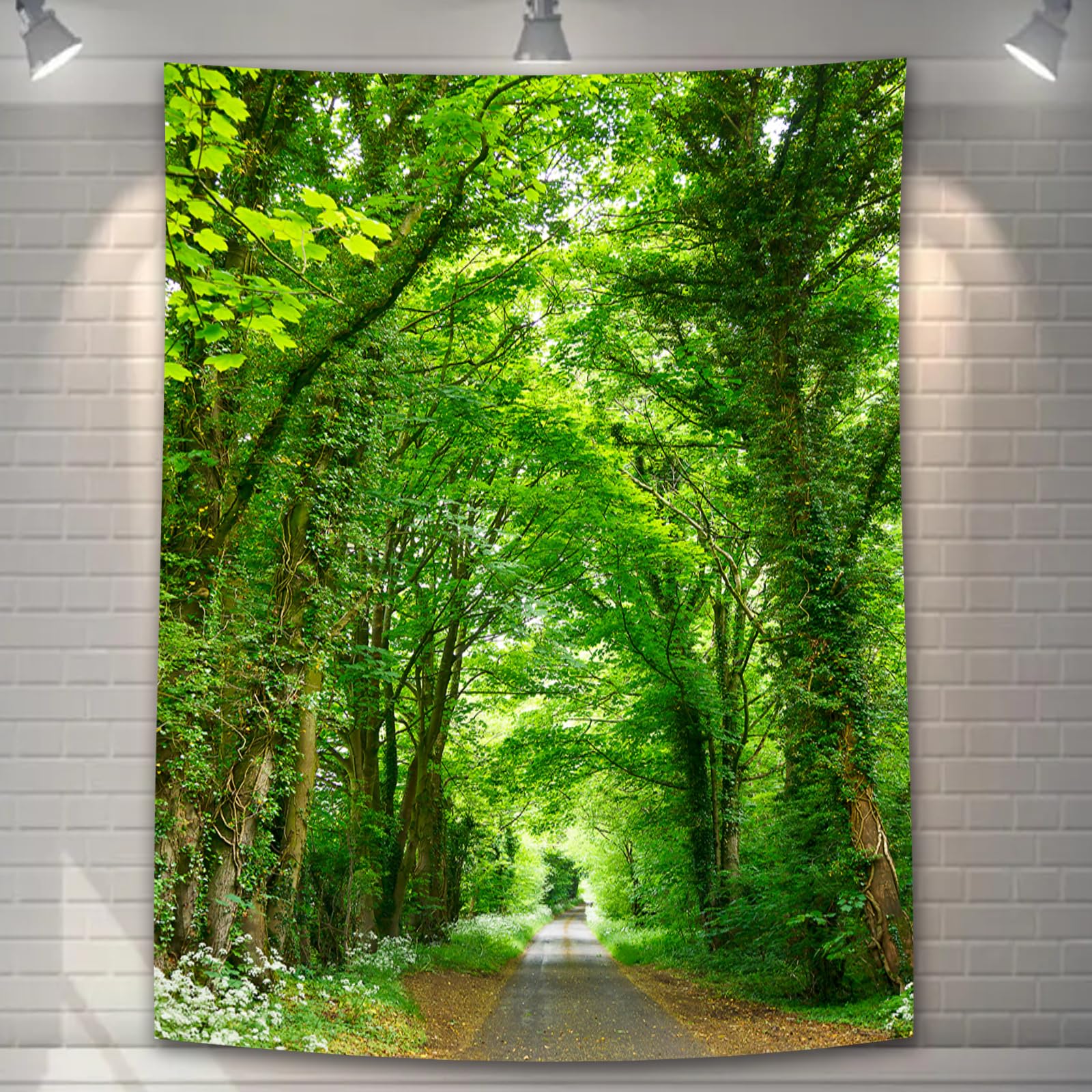 UIU タペストリー 緑 林間道路 自然景色 オシャレ 背景 多機能 布ポスター 壁掛け 壁飾り インテリア 雰囲気転換サイズ:幅180×丈23