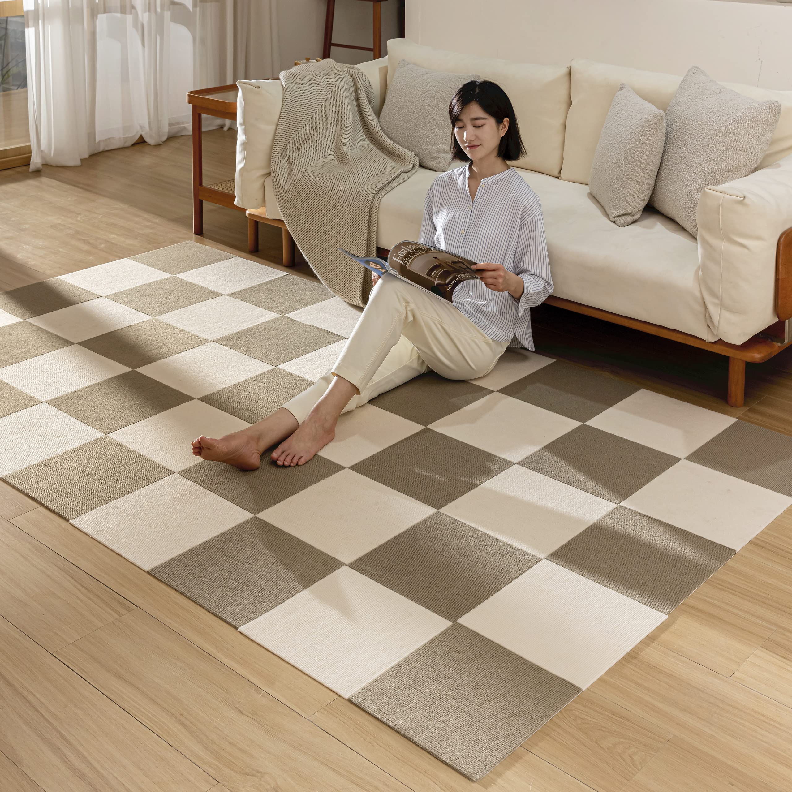 Carpet Tiles - HIEN ジョイントマット 吸着マット タイルマット30*30*0.4cm 40枚セット ズレない めくれない カーペット 防音マット フローリ