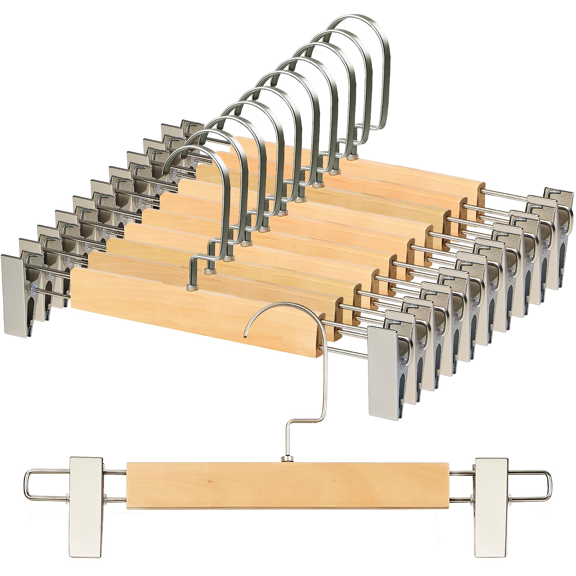 ズボンハンガー スカートハンガー すべり落ちない 型崩れしない 調節可能なクリップ 上品 天然木製