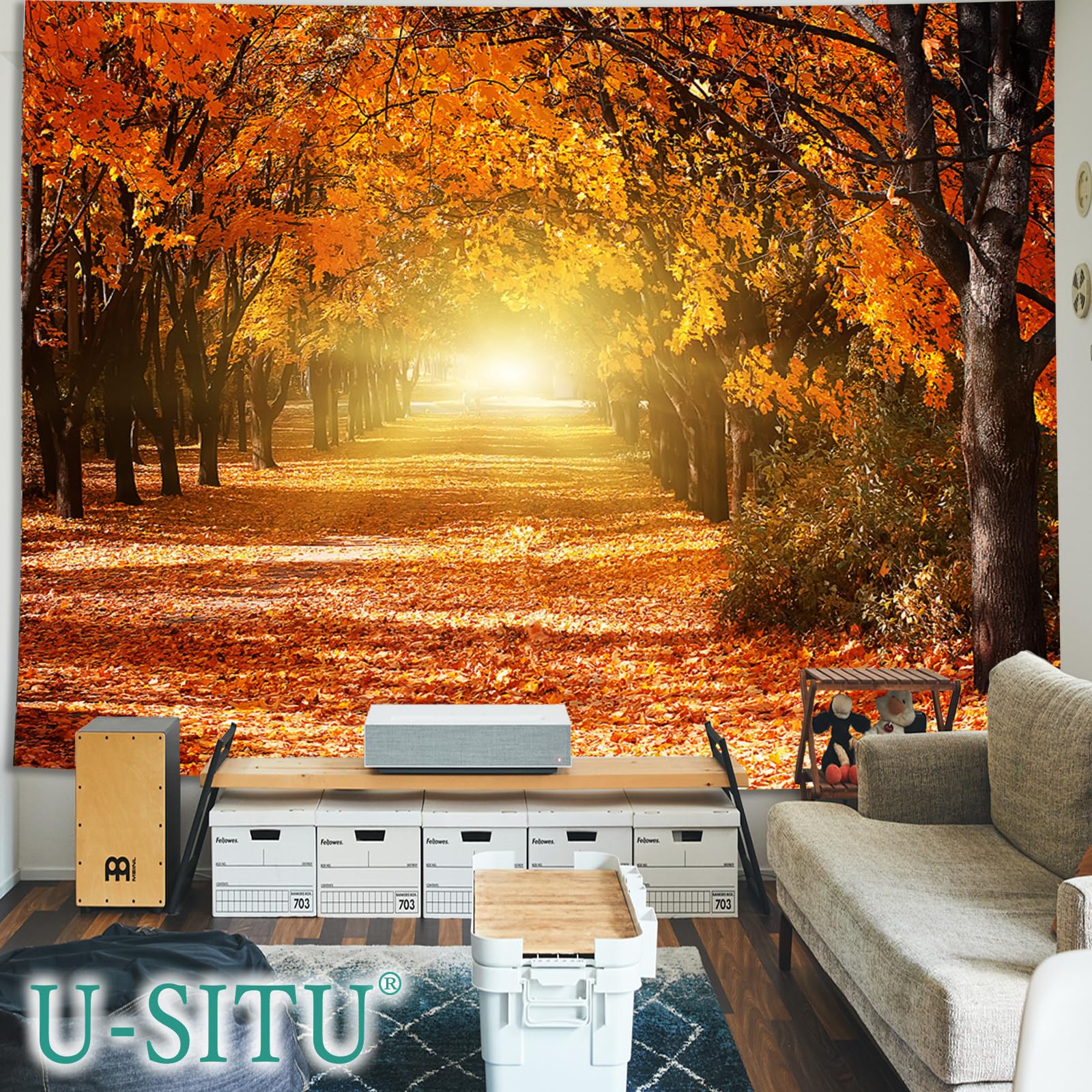 UIU タペストリー 紅葉 林間道路 光まみれ 自然景色 オシャレ 背景 多機能 布ポスター 壁掛け 壁飾り インテリア 雰囲気転換サイズ:幅1