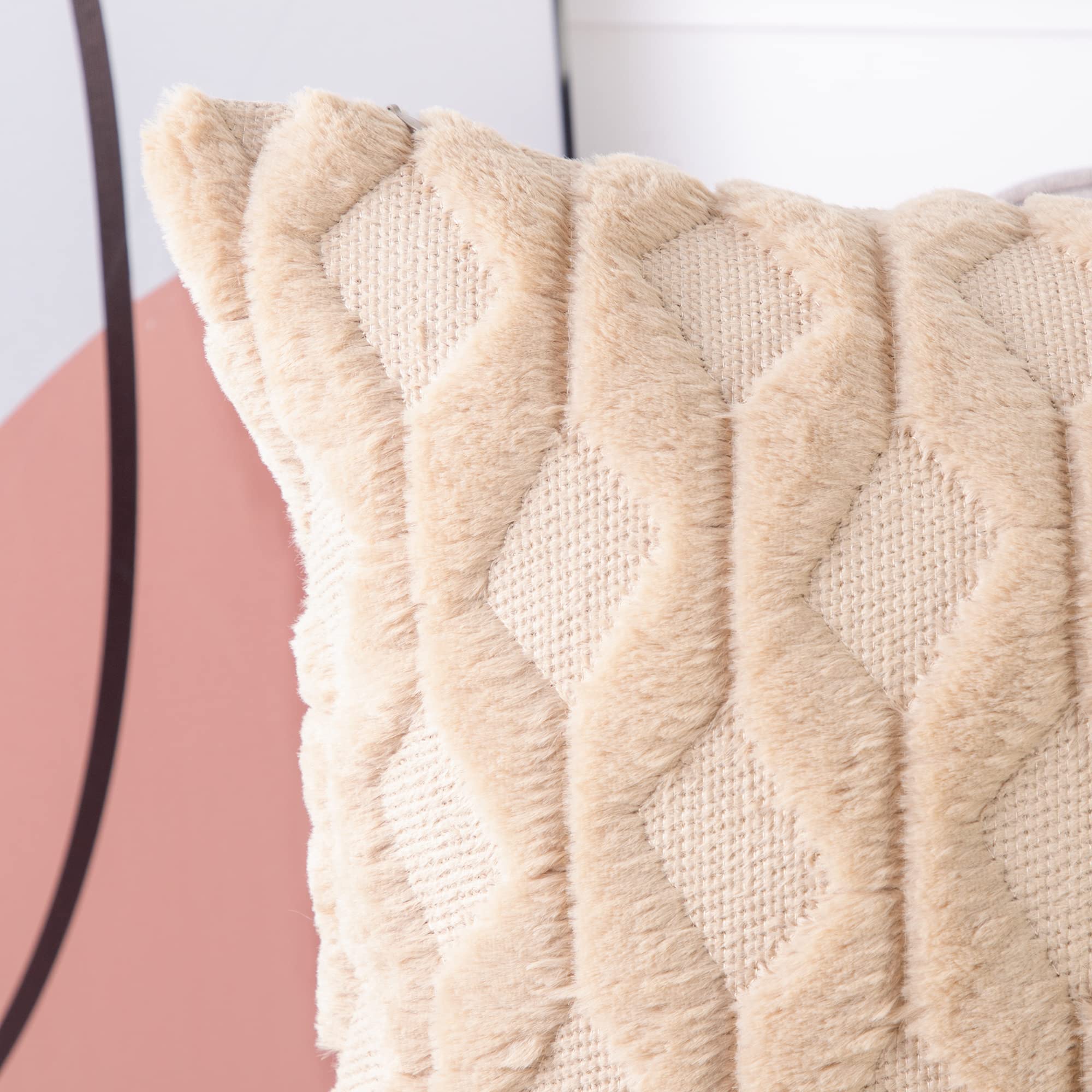 クッションカバー 2枚セット 柔らかい ぬいぐるみ ショートウール ベルベット 装飾的な 枕カバー 贅沢 スタイル クッションケース ソファ用 [2]