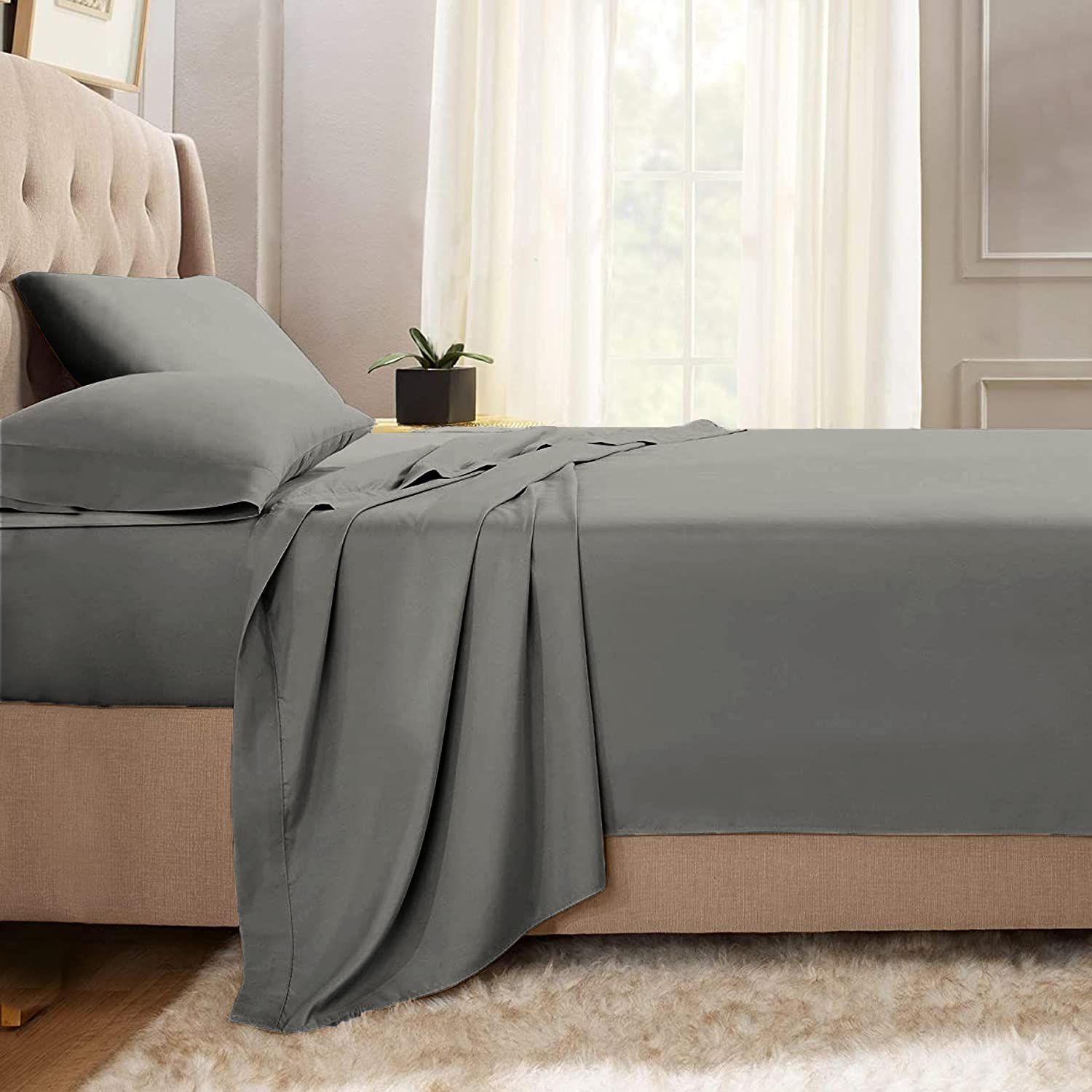 izna コットン・フラットシーツ クイーン400スレッドカウント 梳毛ロングステープル綿100％サテン織り洗濯機で洗える高級フラットシーツ 1