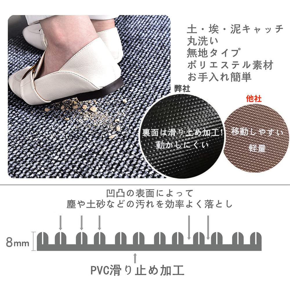 玄関マット キッチンマット屋外 室内 滑り止め 業務用 無地 大判 マット シンプル 泥落とし 足ふきマット(グレー60*90) [3]