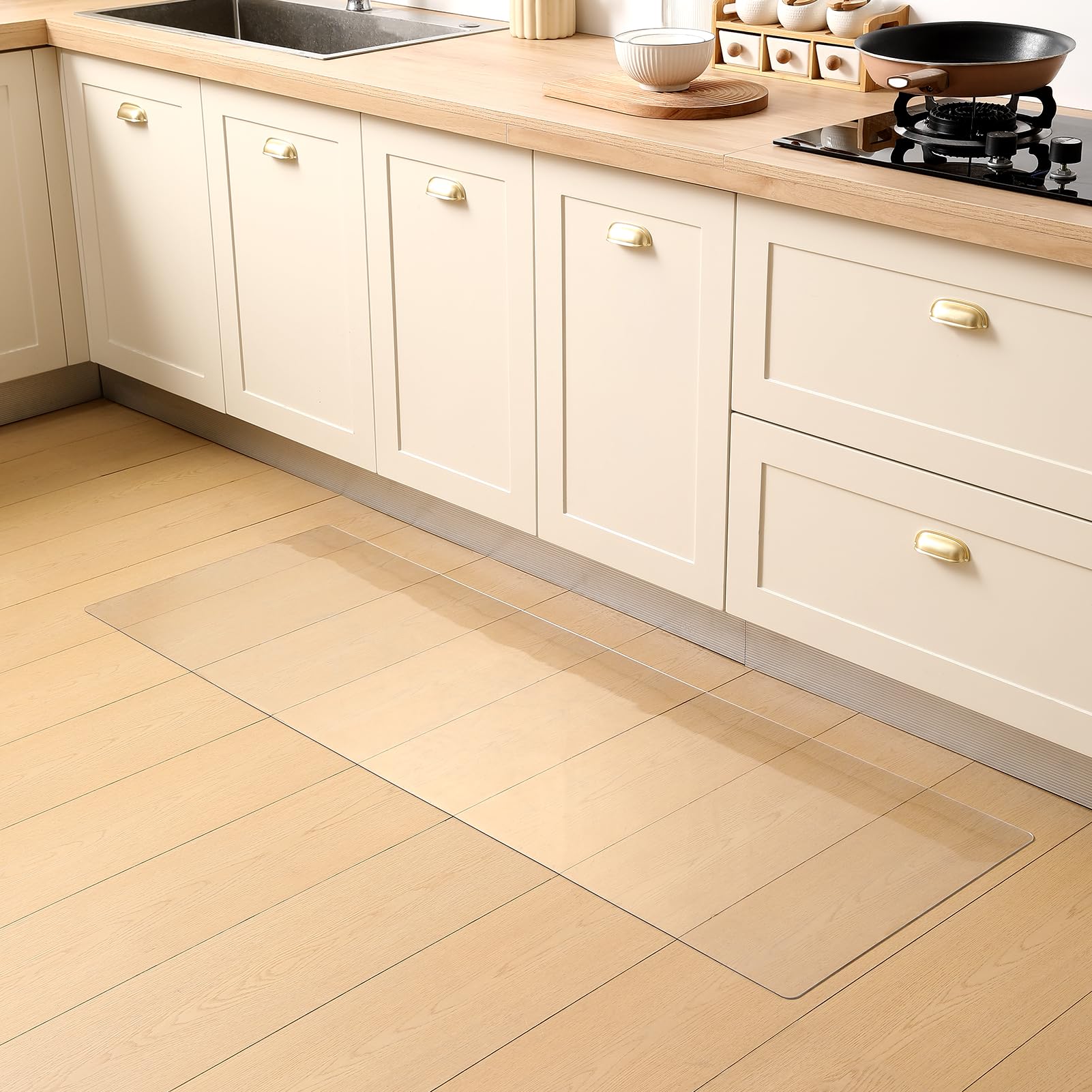 キッチンマット 透明 V 床保護マット 45*240cm 厚み1.5mm フローリングマット 椅子 マット/椅子/食卓/..