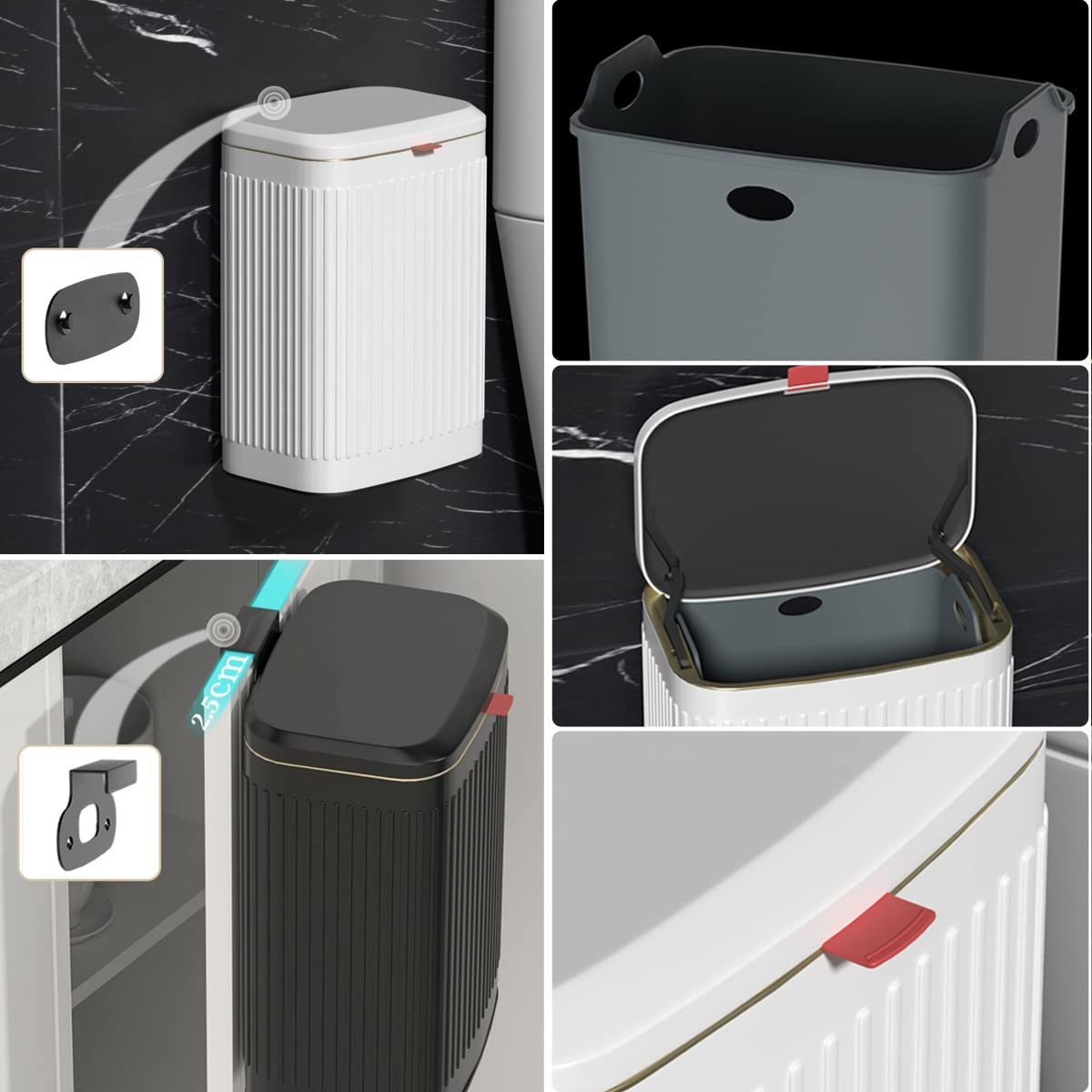 壁掛けゴミ箱 ふた付き 8L キッチンキャビネット ゴミ箱 ステンレス製 ぶら下げごみ箱 内バケツ付き キッチン用ゴミ箱白い [2]
