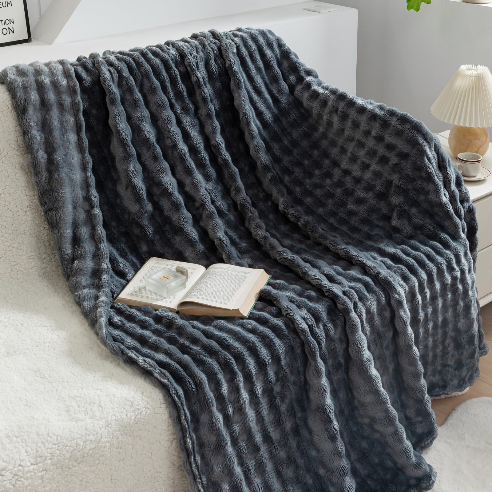 Mokoya ふわとろ 毛布 冬用 ダブル 180x200cm おしゃれ ラビットファー ブランケット 可愛い モコモコ 柔らかい 掛毛布 洗え [2]