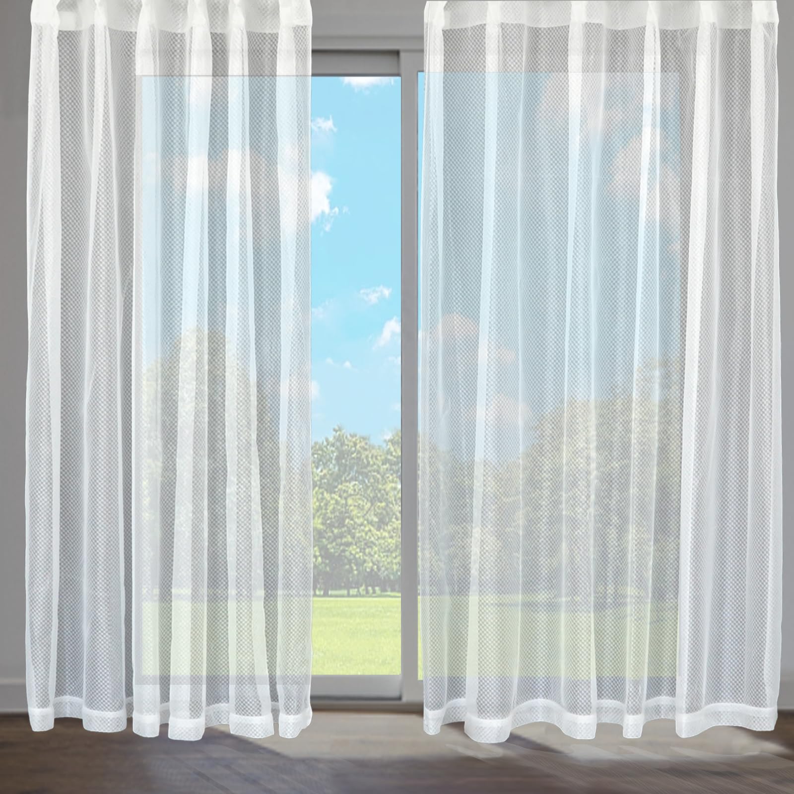 レースカーテン 2枚組 幅100×丈133cm 外から見えにくい プライバシー保護 省エネ 洗濯可能 昼夜遮蔽 リビング用 寝室 部屋 コーヒー