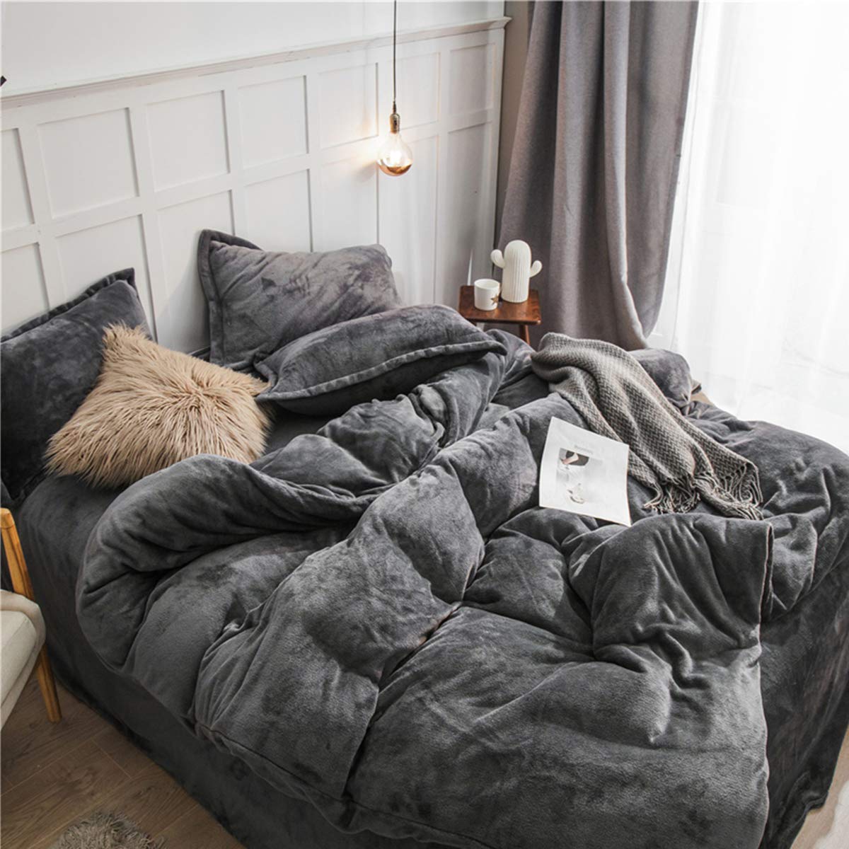 Gsocax 掛け布団カバー セミダブル あったか 吸湿発熱 フランネル 掛けカバー 寒さ対策 洗える なめらか 毛布にもなる2WAY仕様 全開