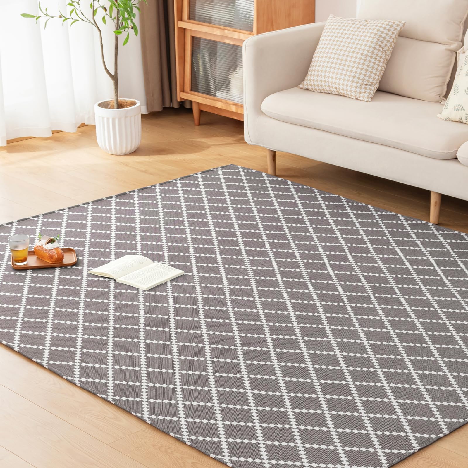 n Deco ラグ カーペット 3畳 ラグマット チェック柄 おしゃれ 滑り止め 洗える オールシーズン快適 リビングマット 北欧 床保護 ホッ
