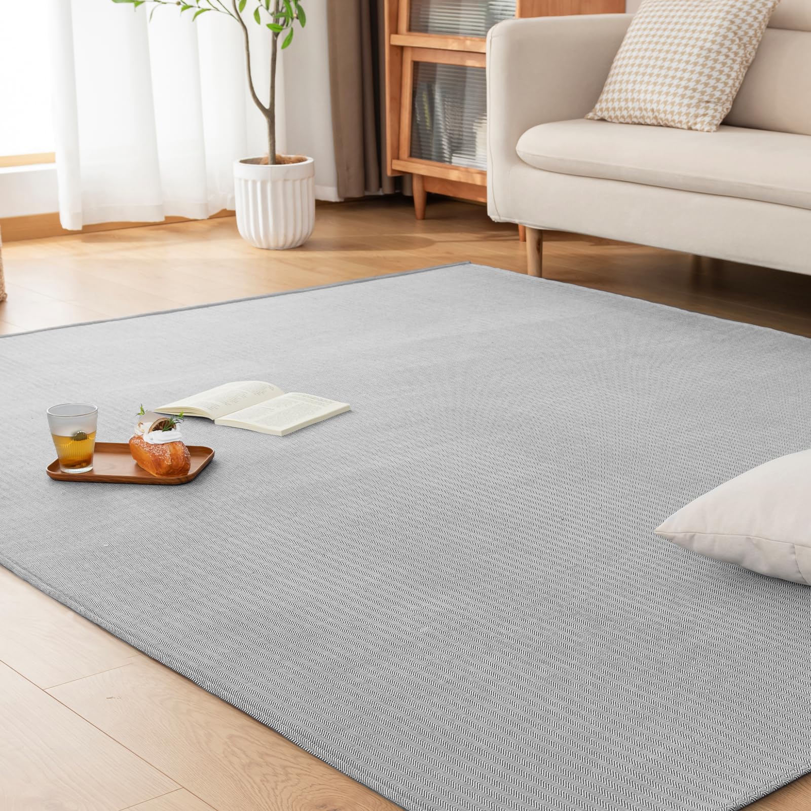 Rakuten - n Deco ラグ カーペット3畳 ラグマット オールシーズン快適 リビングマット ヘリンボーン柄 北欧 おしゃれ 滑り止め 洗える 床保護 ホ