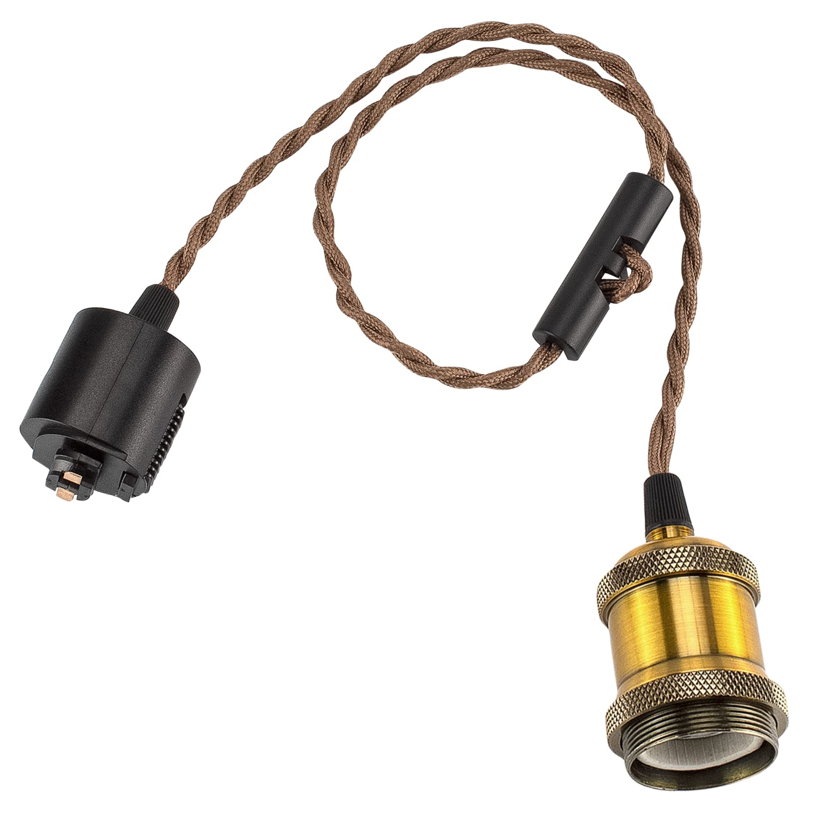 1灯用ペンダントソケット 裸電球 E26口金 配線ダクトレール用 真鍮色/シャンパンゴールド/ブラック 電球ソケット 天井 吊り下げ コード付
