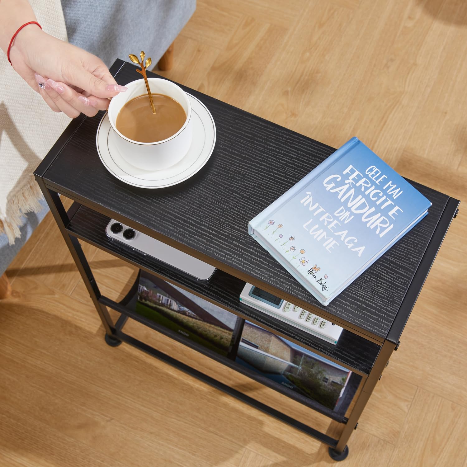 ZEXVA スリムサイドテーブル・雑誌架付き 幅43.2×奥行18×高さ55cm 収納棚 ラック 小さめ スリム ミニテーブル ベッドサイドテー [2]