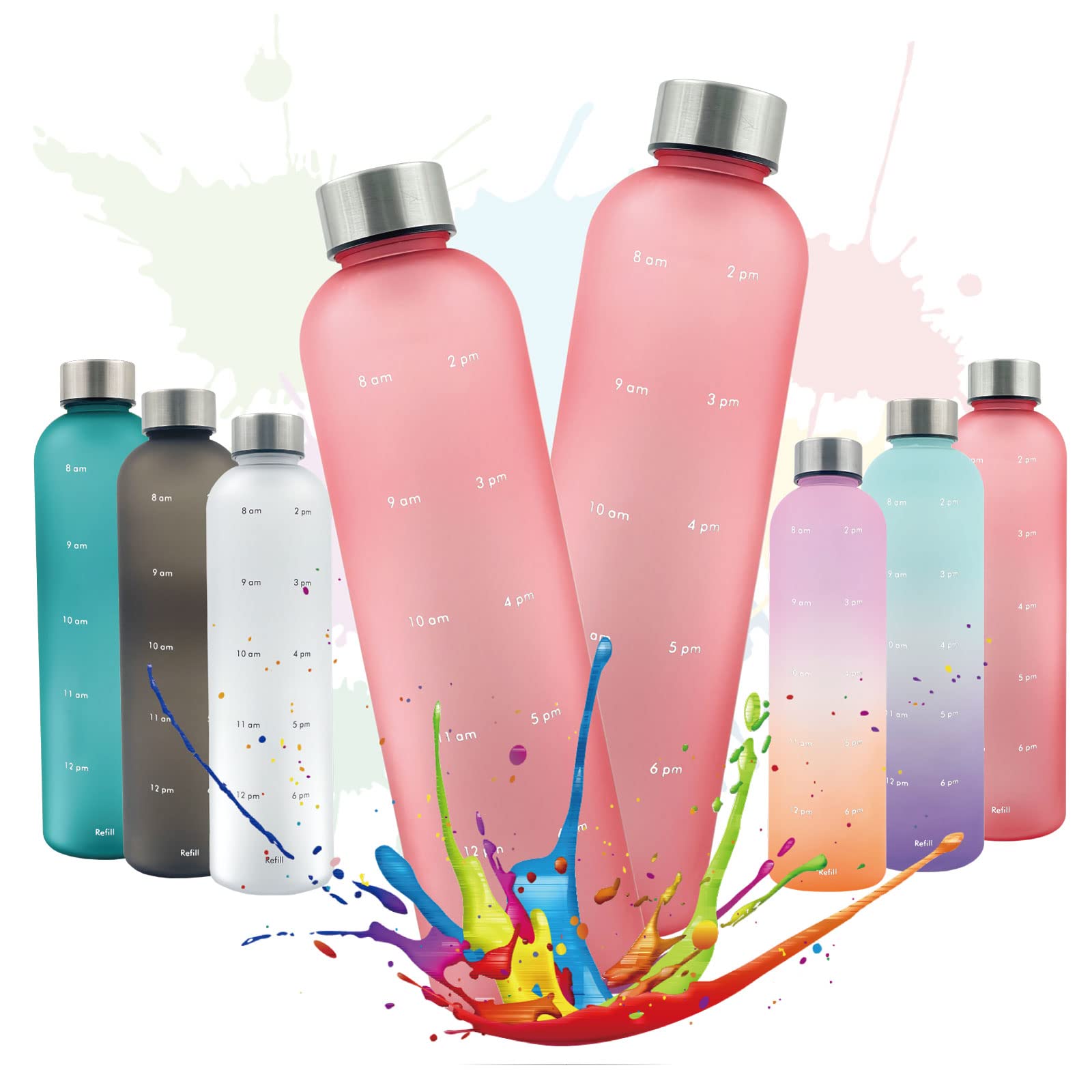 OOGABBIE 水筒 1リットル 軽量 ウォーターボトル 1000ml タイムマーカー付きウォーターボトル ミント モチベーション測定 時間と