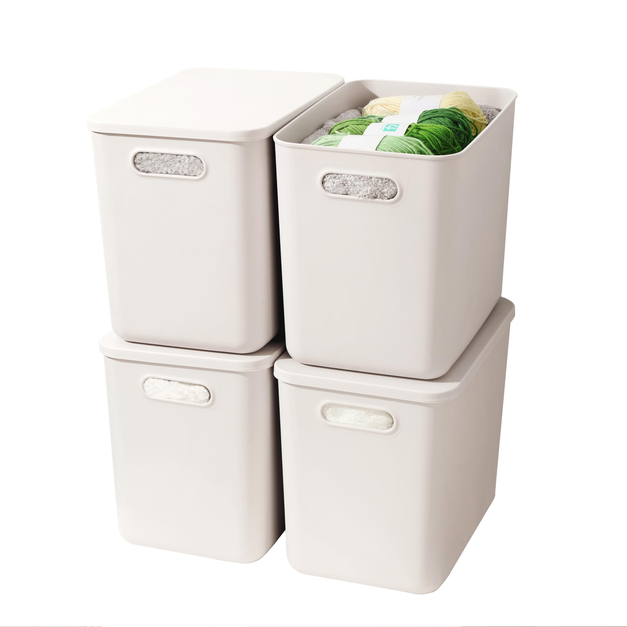 Other - プラスチック 収納ボックス 蓋付き 約幅30×奥行20.5×高さ25cm 約15 L スタック可能 衣装ケース コンテナ クローゼット/リビング