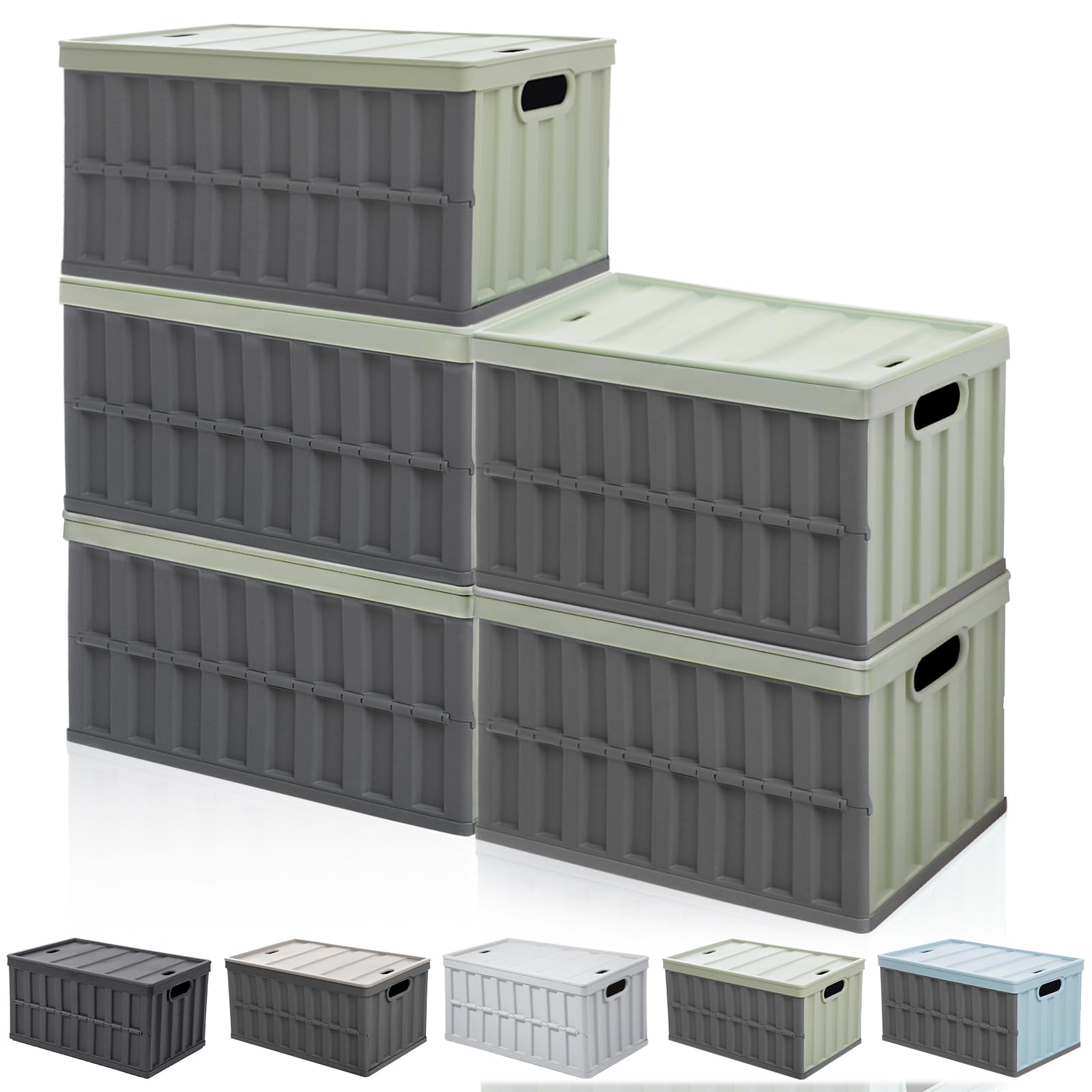 収納・新設計収納ボックス 折り畳み コンテナ ボックス 大型 64L*5個 蓋付き 多機能 コンテナ 収納 ケース 積み重ね 組立簡単 取っ手付