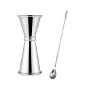 Btime 30ml/45ml ジガーカップ 2点セット 目盛り付き オンスカップ ステンレス鋼 カクテルスプーン 30cm ダブルヘッド 計量