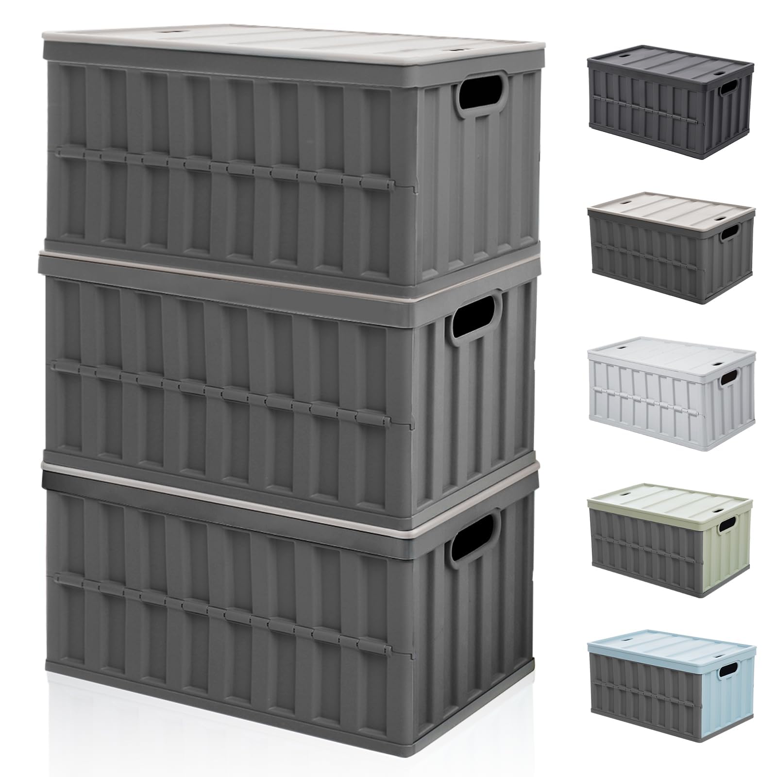 収納・新設計収納ボックス 折り畳み コンテナ ボックス 大型 64L*3個 蓋付き 多機能 コンテナ 収納 ケース 積み重ね 組立簡単 取っ手付