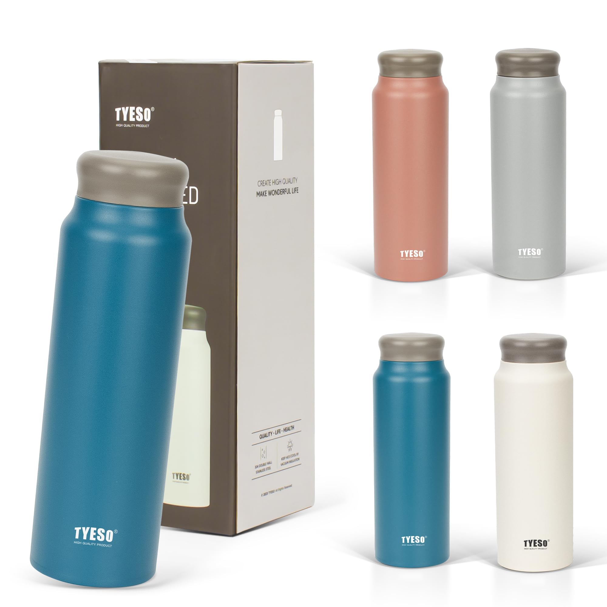 TYESO 水筒 軽量 スリム 500ml 魔法瓶 保温保冷 真空断熱 マグボトル ステンレス 二重構造 広口 ホームオフィス 大人 子供 ダー