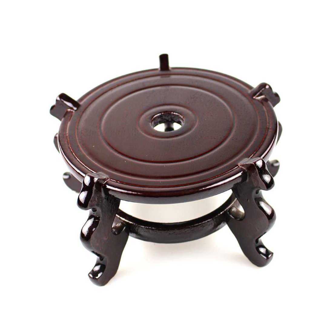 風水 中国の木製 花台 フラワースタンド 置き台 鉢置き ベランダ 4 Inch ブラウン