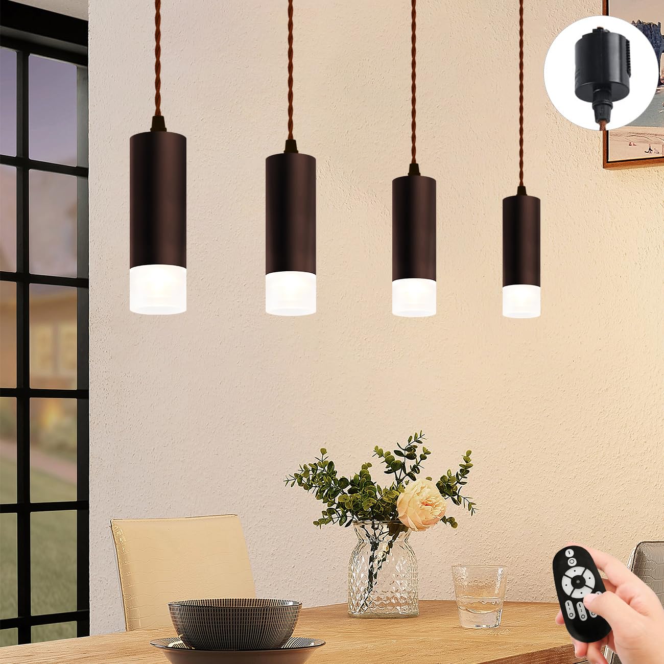 Orchid Lamps - 4個セット ダクトレール用 ペンダントライト 60W形相当 無段階調光 調色 操作 100cm調節可能 昼光色 昼白色 電球色 常夜灯 遠隔操