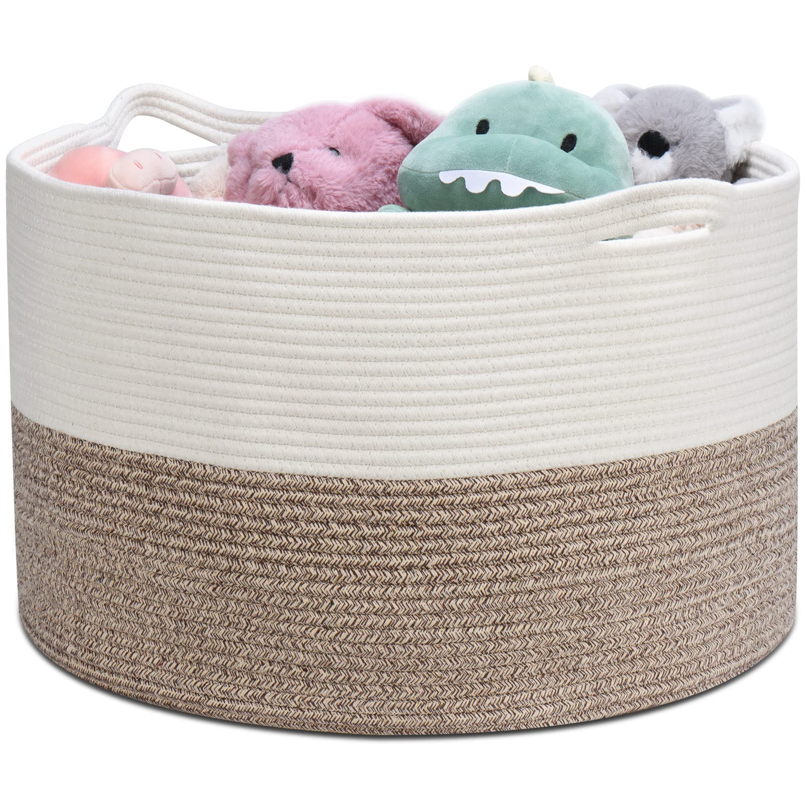 life コットンロープバスケット 収納バスケット 洗濯カゴ 持ち手付き おもちゃ ブランケット収納カゴ 大容量 55*55*35cm（亜麻色）