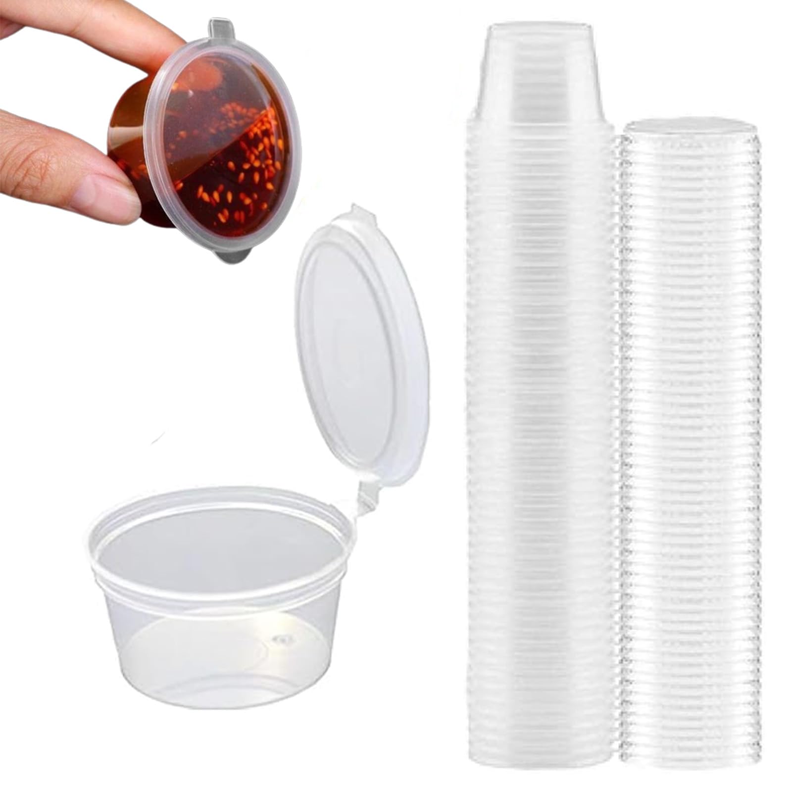 50個ドレッシングカップ 汁漏れに強い 使い捨て ヒンジ蓋付き 醤油差し ソース入れ ミニ テイクアウト容器調味料小分けカップ 使い捨てカップ