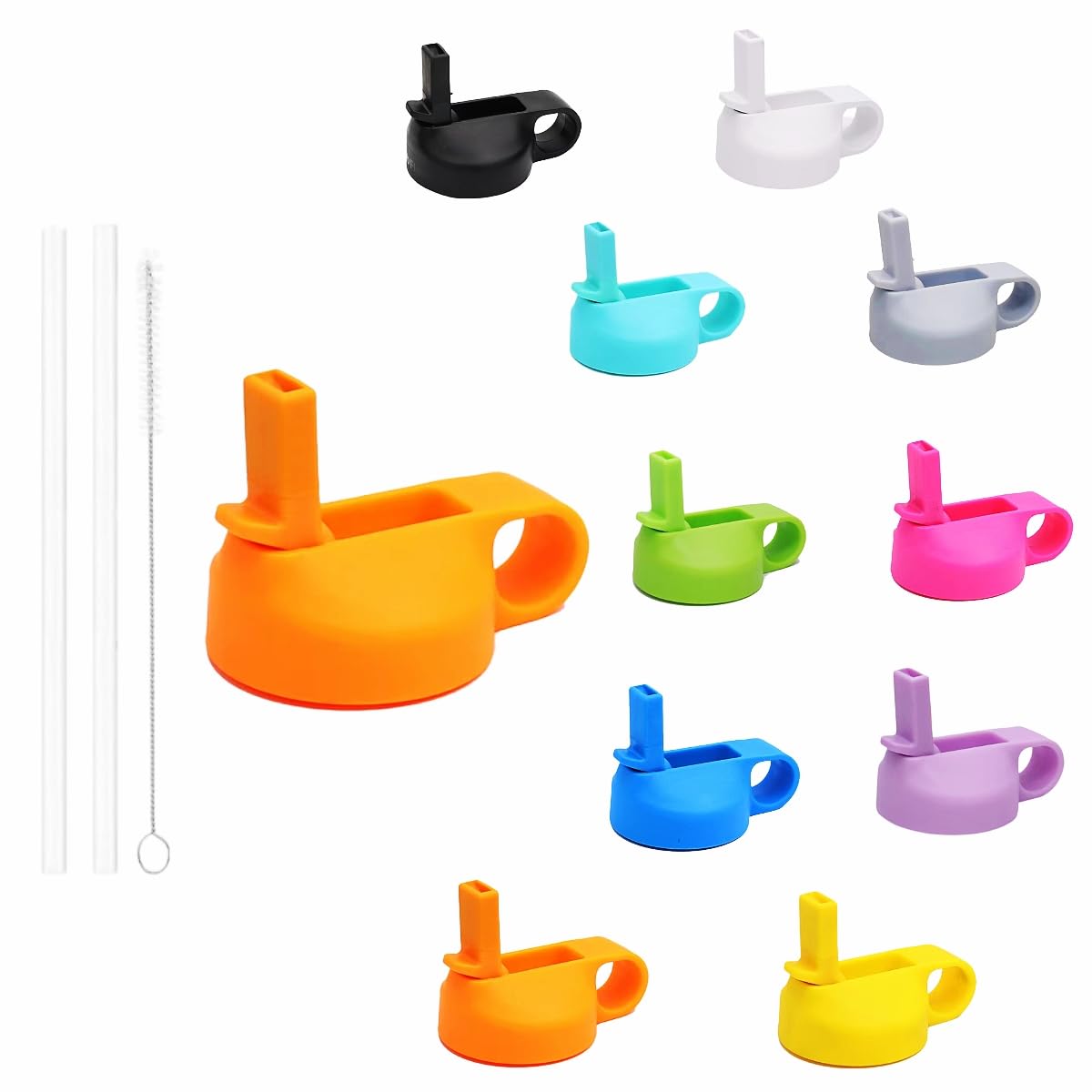 豊富な色からお選びいただけますストロー2本+掃除ブラシ1本付属 交換用ストロー蓋 広口ストロー蓋 ほとんどのスポーツウォーターボトルに対応 フラ(3.0)