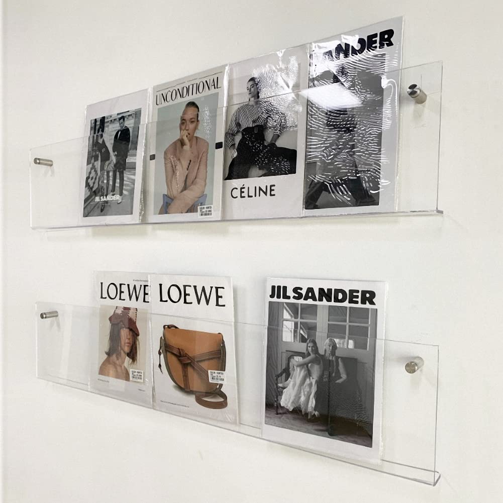 マガジンラック 壁掛け マガジンスタンド S風 北欧 アクリル製 雑誌ラック 壁掛け棚 本棚 ラック 壁面収納 パンフレットスタンド 60*1 [3]
