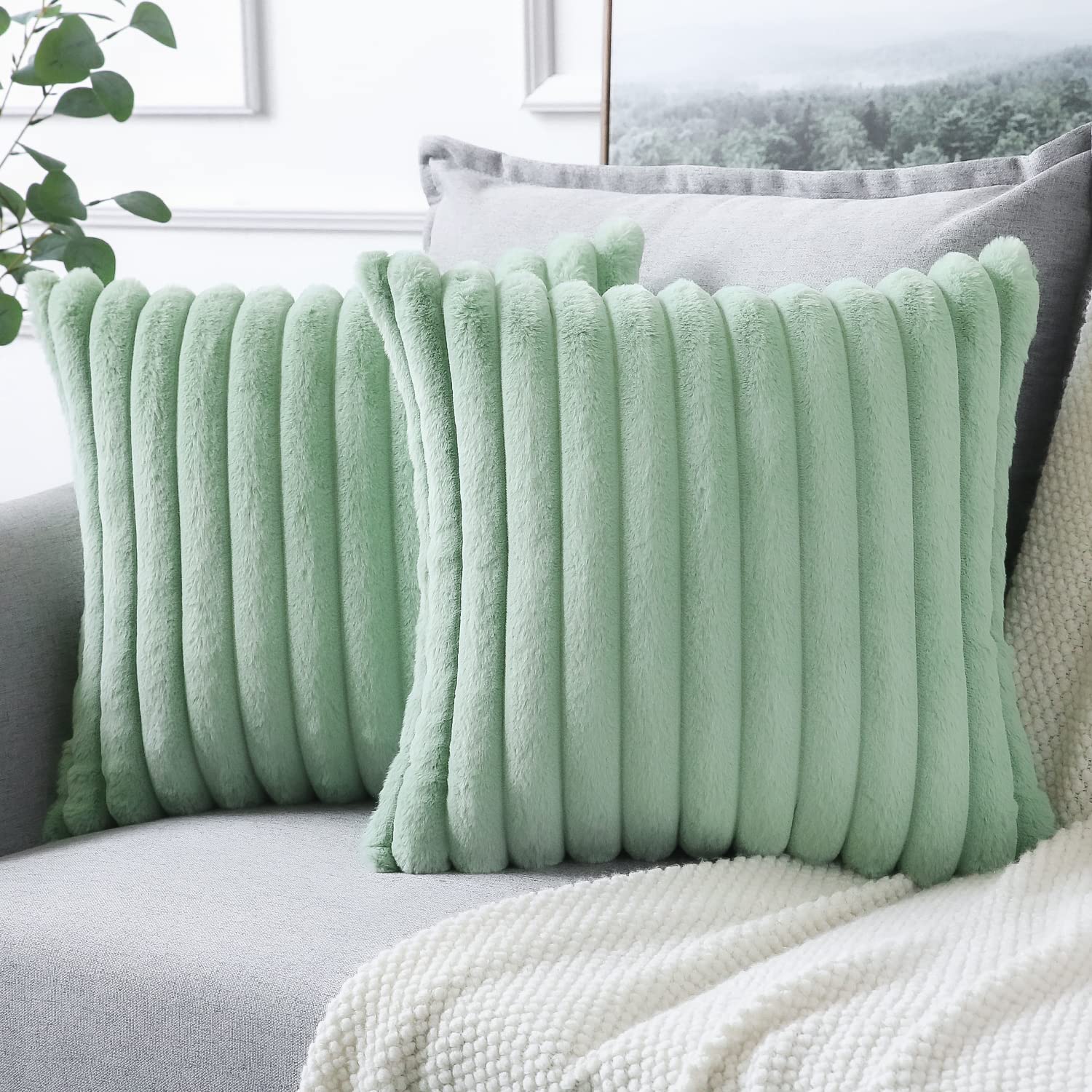 Fabrics - クッションカバー 45×45cm 2枚セット 北欧 おしゃれ 可愛い ファー フェイクファー ベルベット ふわふわ もふもふ 柔らかい もこも