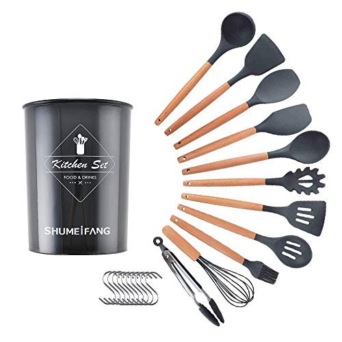 shumeifan キッチンツールセット シリコン 木製 11点セット 調理器具 製菓器具 トング 泡立て器 スパチ..