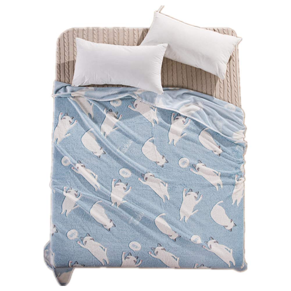 Life ブランケット かわいい 猫柄 ひざ掛け 肩掛け フランネル 毛布 お昼寝 防寒 冷房対策 四季通用 ライトブルー 150*200cm