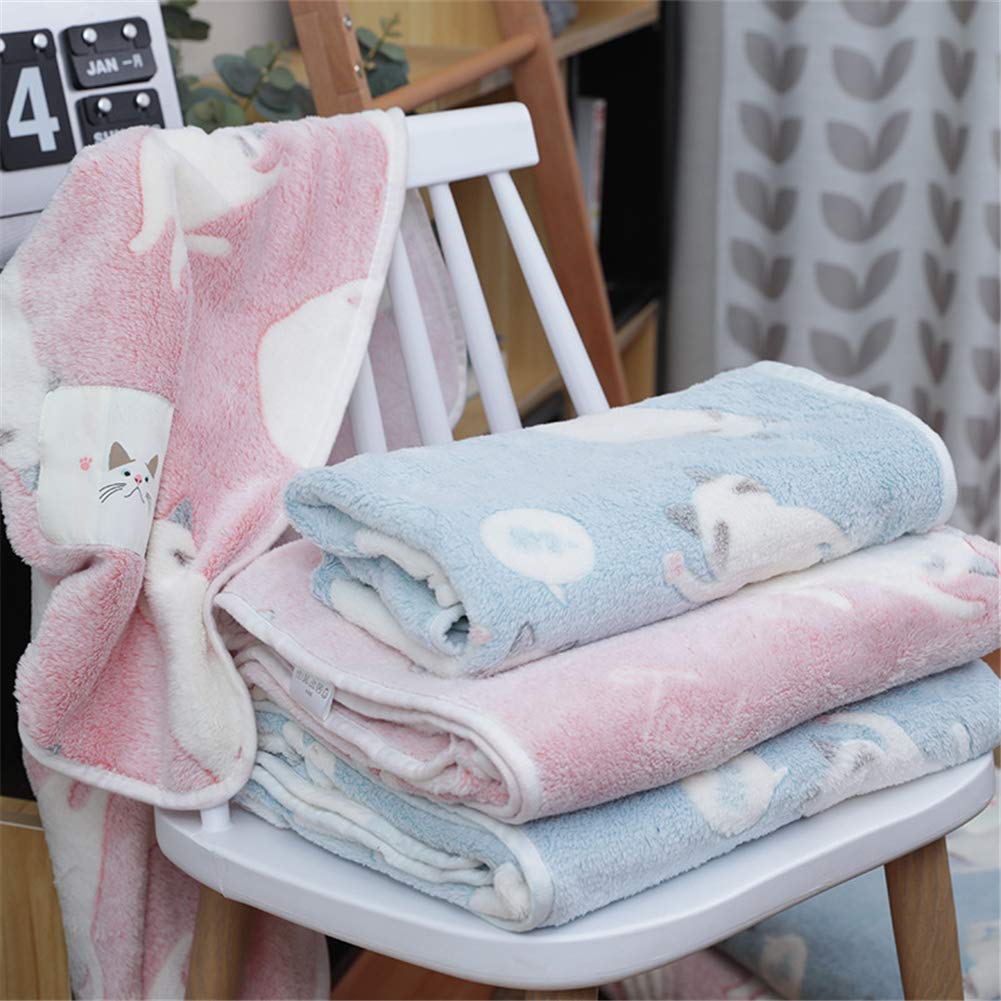 Life ブランケット かわいい 猫柄 ひざ掛け 肩掛け フランネル 毛布 お昼寝 防寒 冷房対策 四季通用 ライトブルー 100*75cm [2]