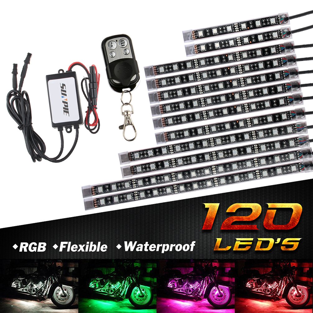 バイク汎用 RGB LEDテープライト バージョンアップ版 LEDテールランプ 12本セット 15色パターン 防水 5..